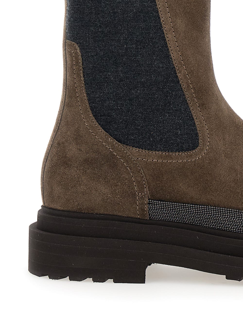 Shop Brunello Cucinelli Brown Ankle Boots With Monile Detail In Suede Woman