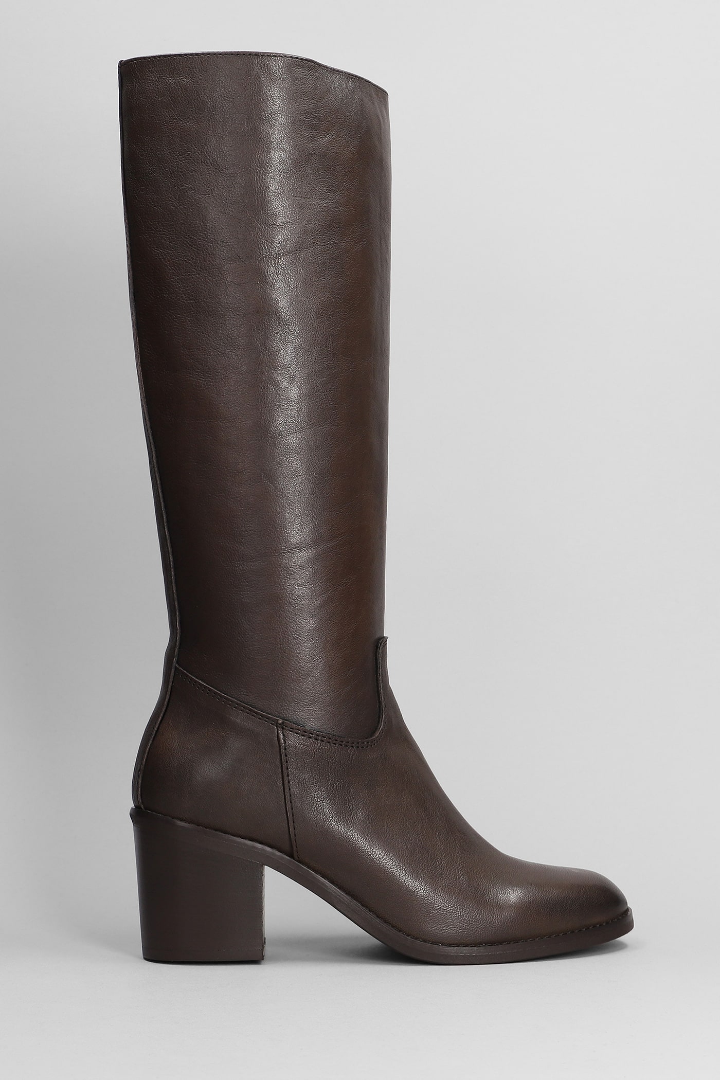 High Heels Boots In Dark Brown Leather