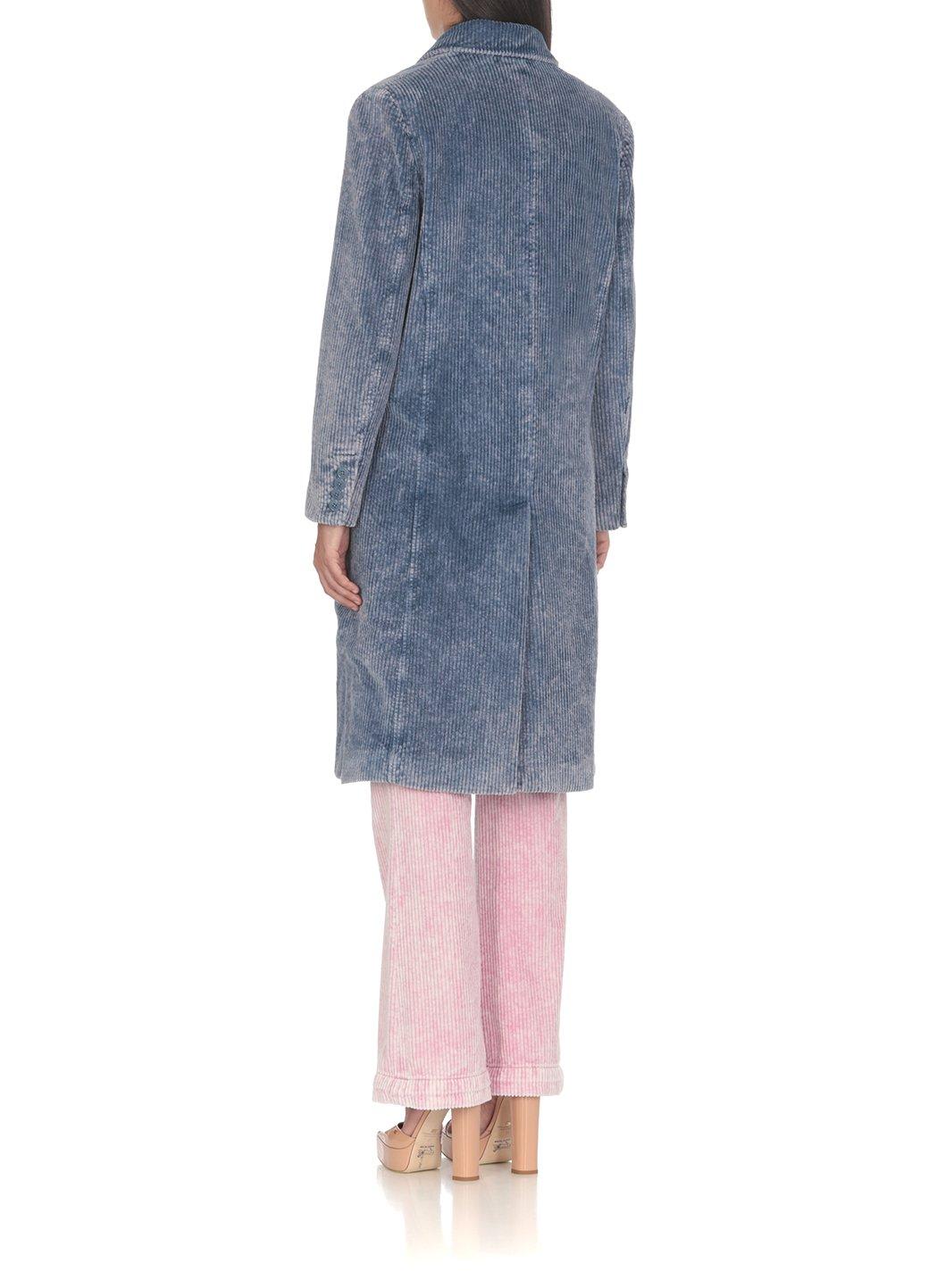 Shop Moschino Double-breasted Long-sleeved Corduroy Coat In Blue