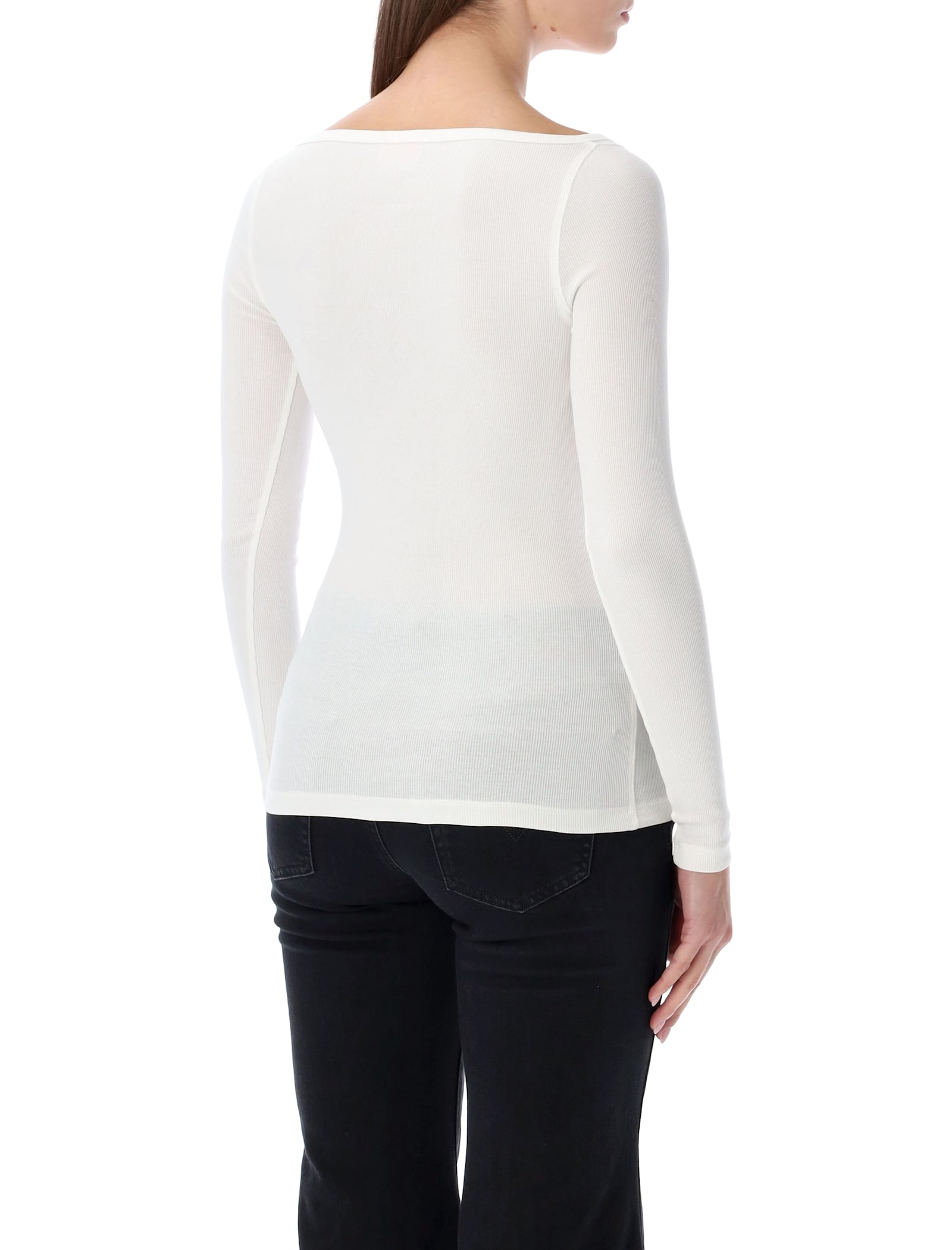 Diesel T-bal-od Long-sleeve Ribbed Cotton Top In White