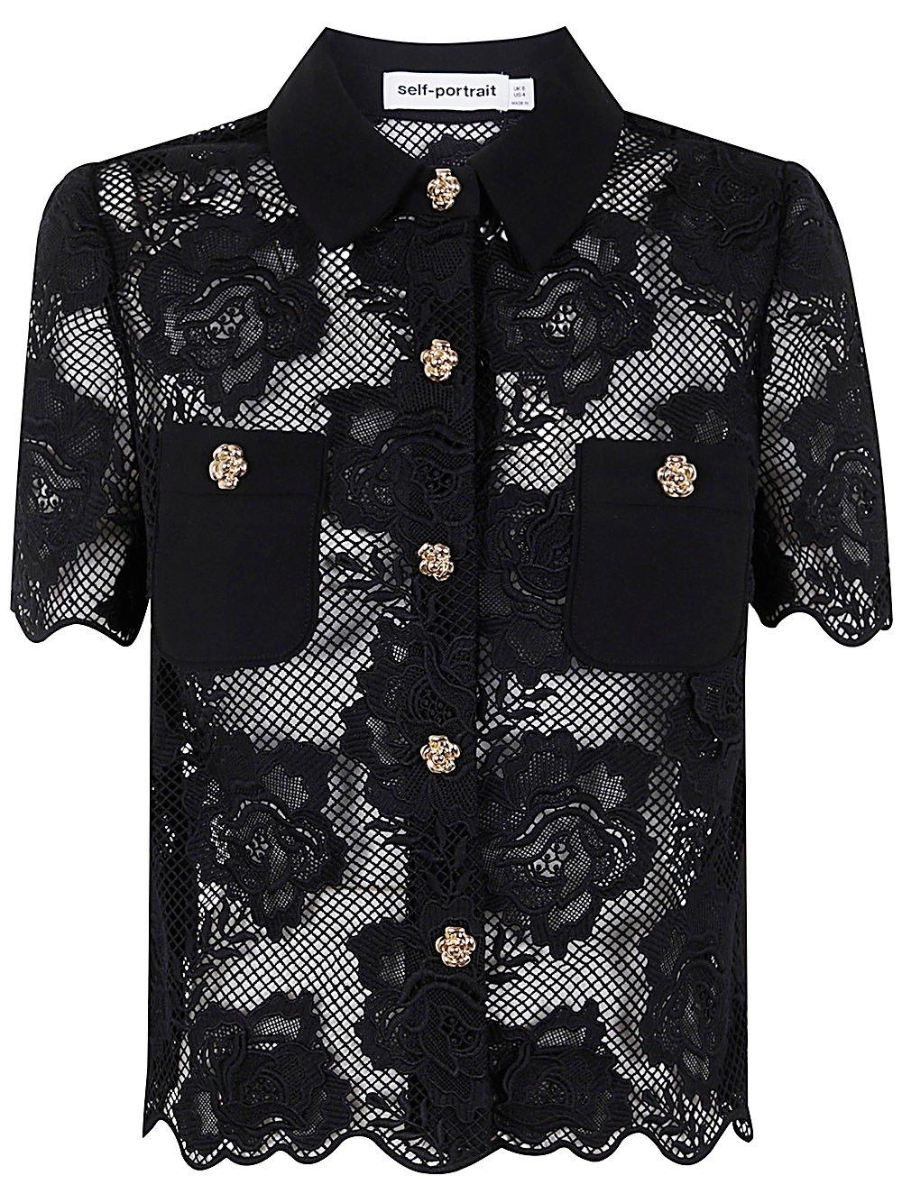 Shop Self-portrait Embellished Lace Top In Nero