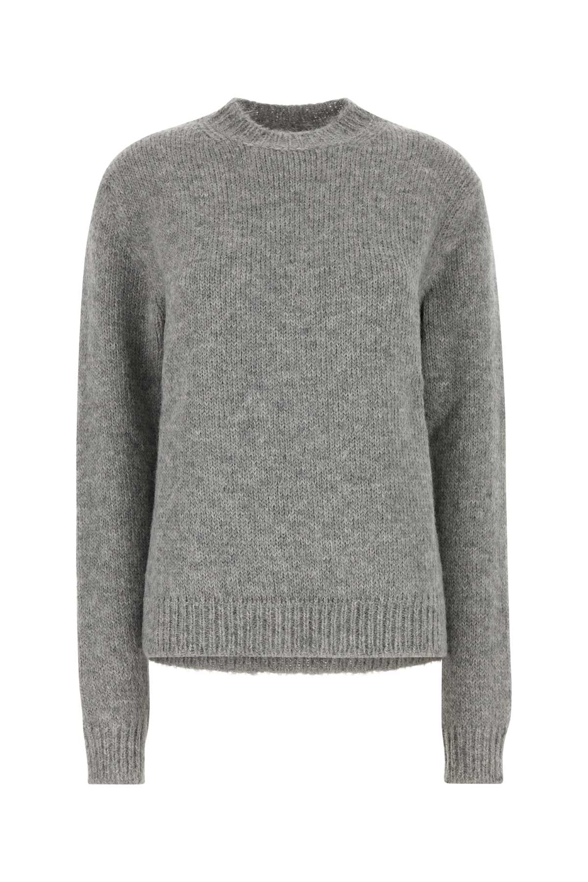 Jil Sander Alpaca Wool Blend Sweater With Ribbed Cuffs In Green