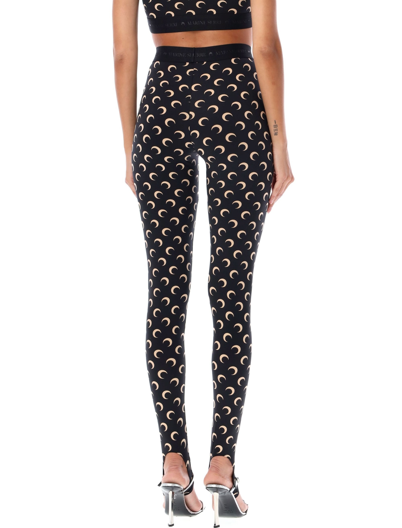 Shop Marine Serre Allover Moon Leggings In Black Tan Moon