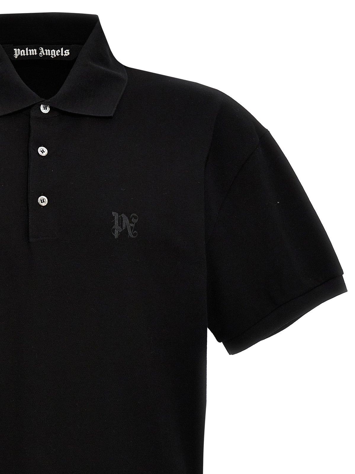 PALM ANGELS MONOGRAM EMBROIDERED SHORT-SLEEVED POLO SHIRT