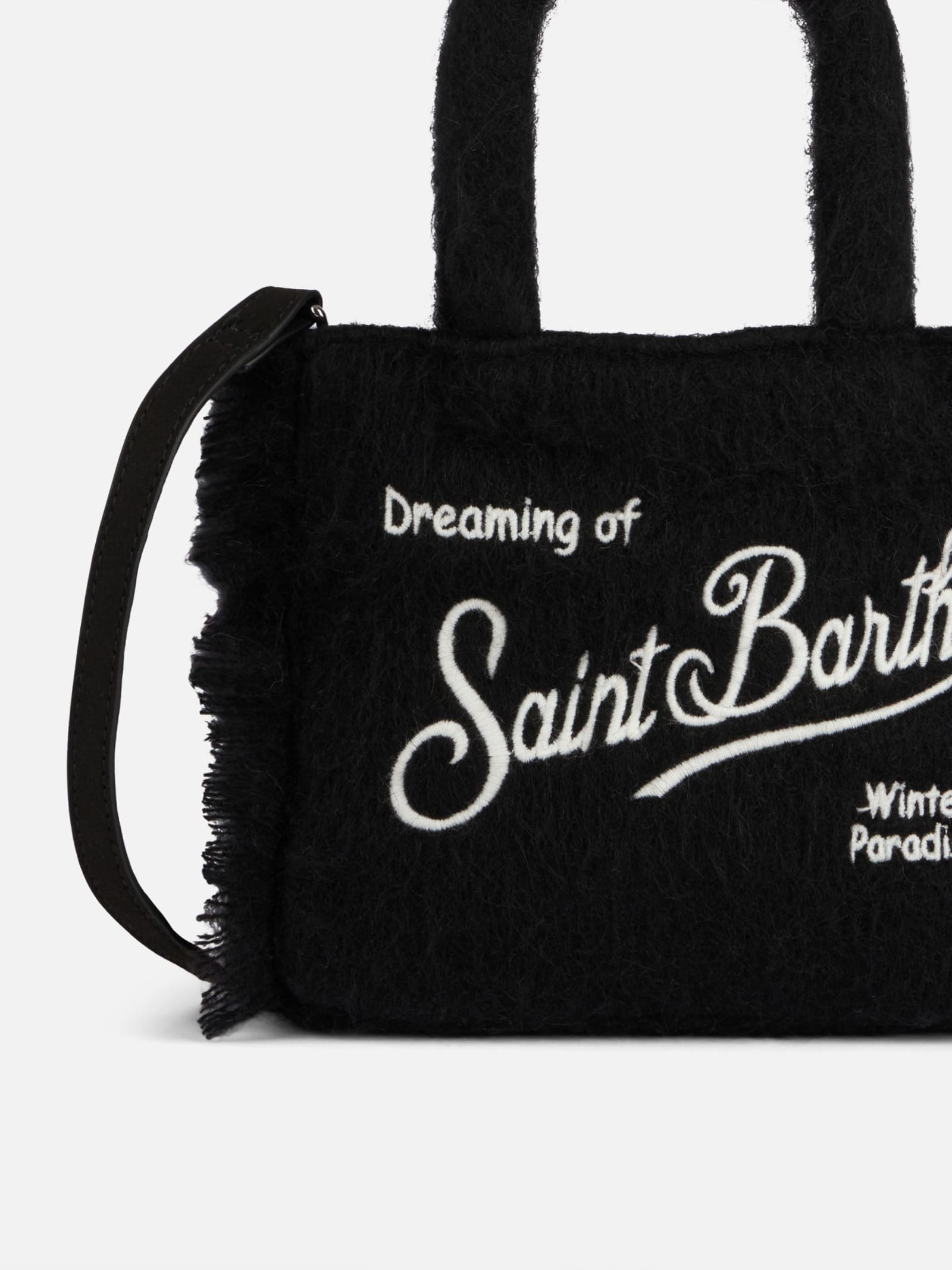 Mc2 Saint Barth Wooly Mini Vanity Fringed Black Bag In Black