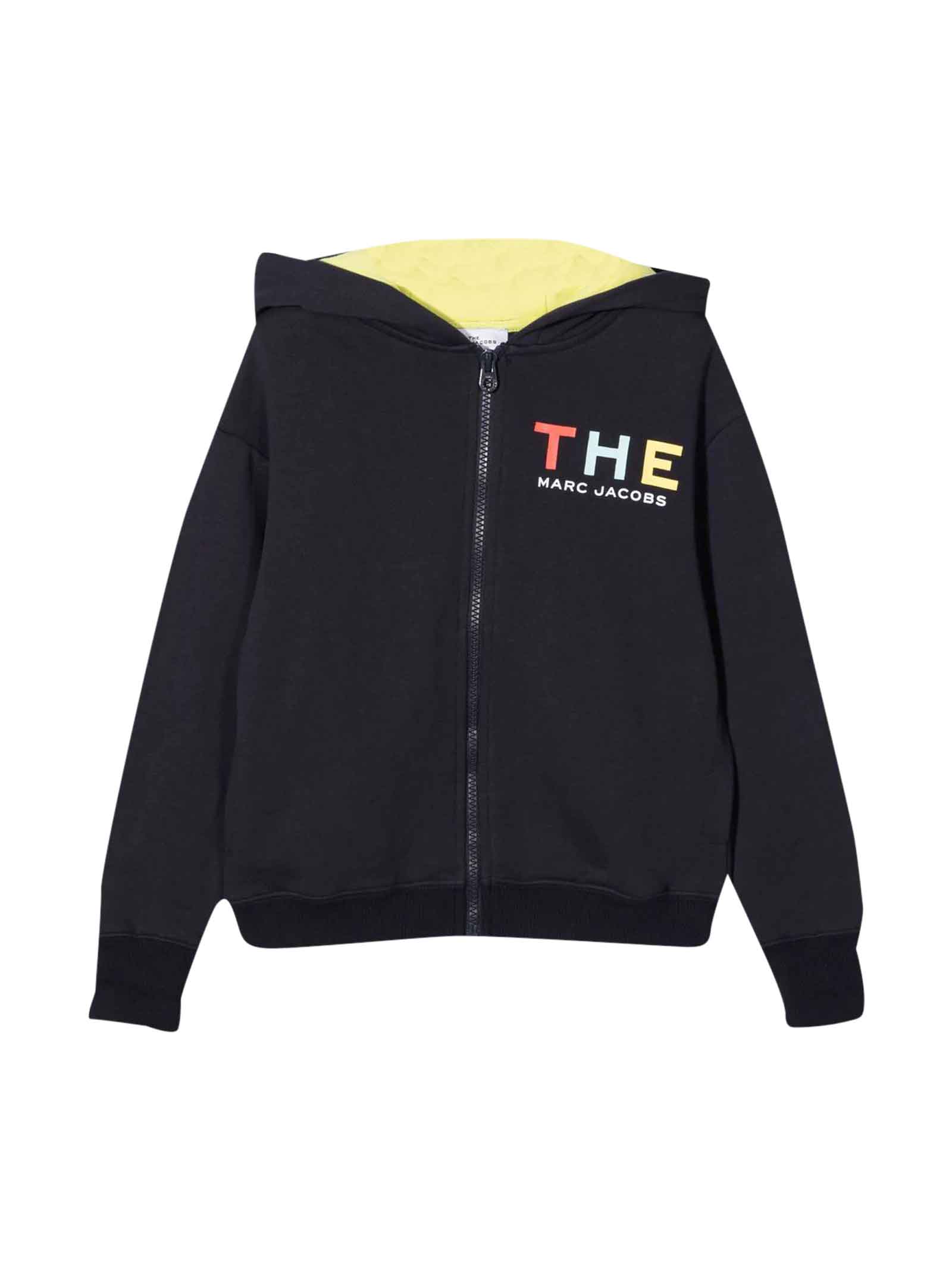 Little Marc Jacobs Black Sweatshirt With Hood And Zip