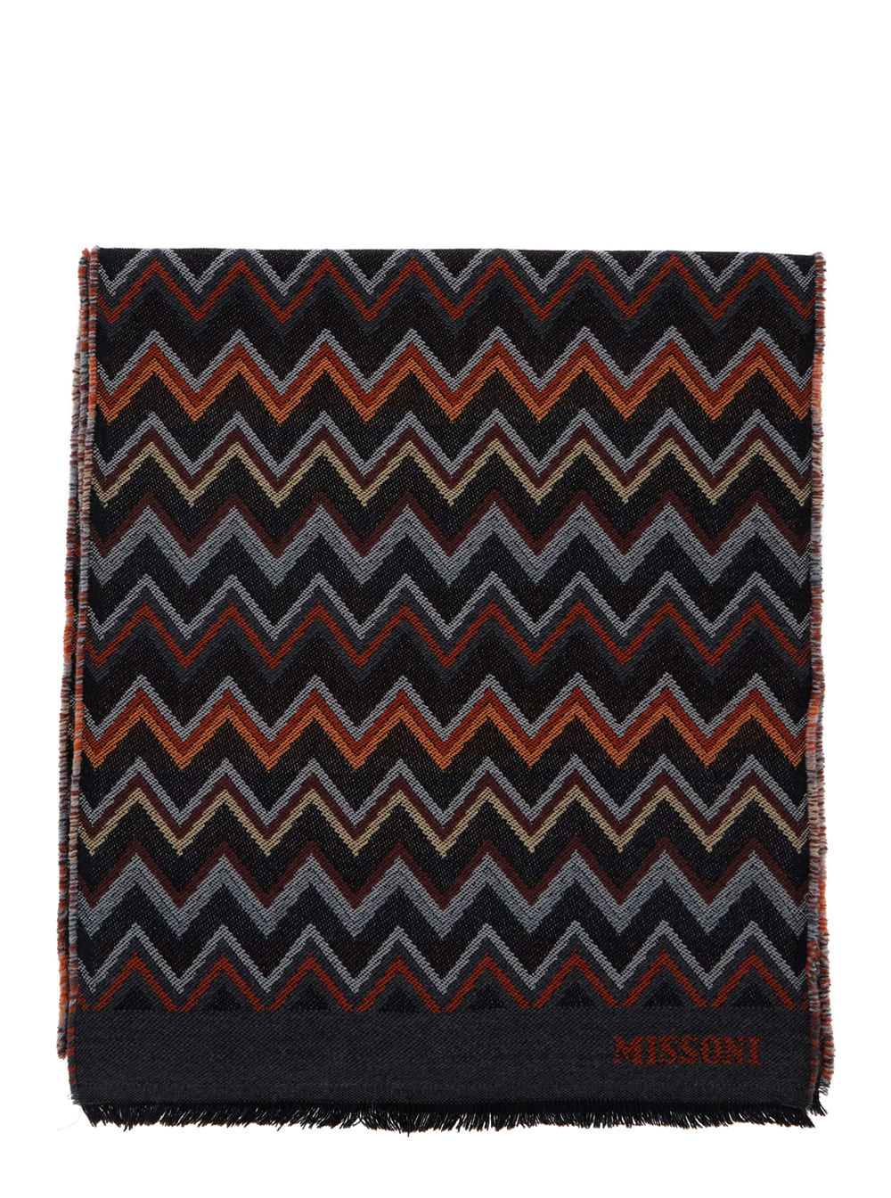 Missoni Multicolor Scarf With Zigzag Motif And Fringed Hem In Wool Man In Black