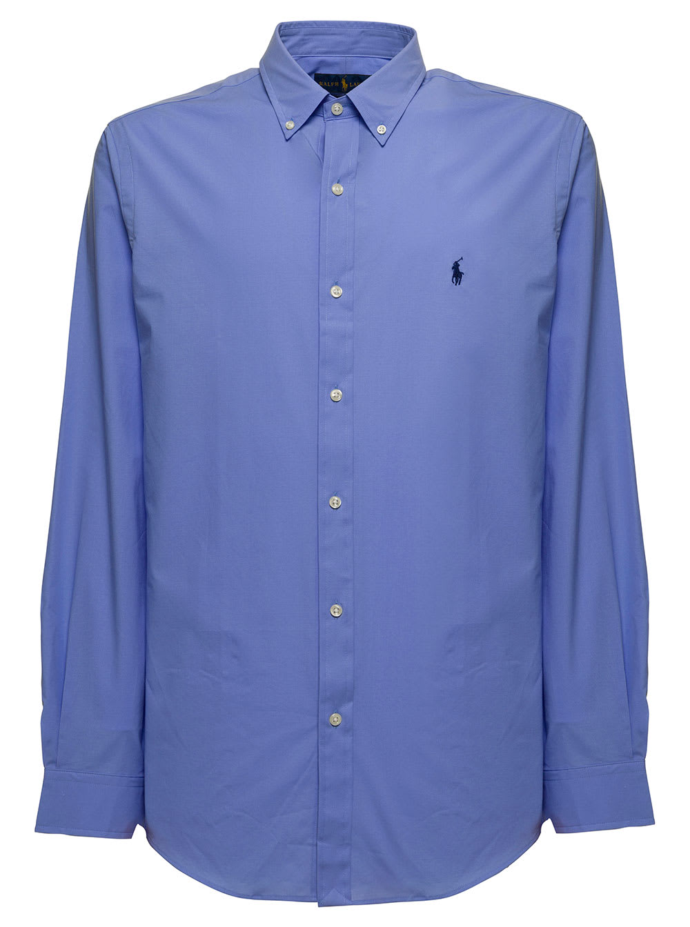Polo Ralph Lauren Mans Blue Cotton Poplin Shirt With Logo