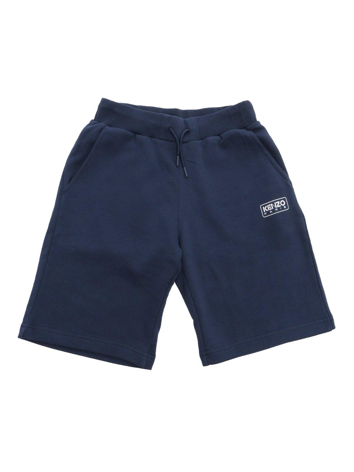 Kenzo Kids' Logo Printed Drawstring Shorts In Blue