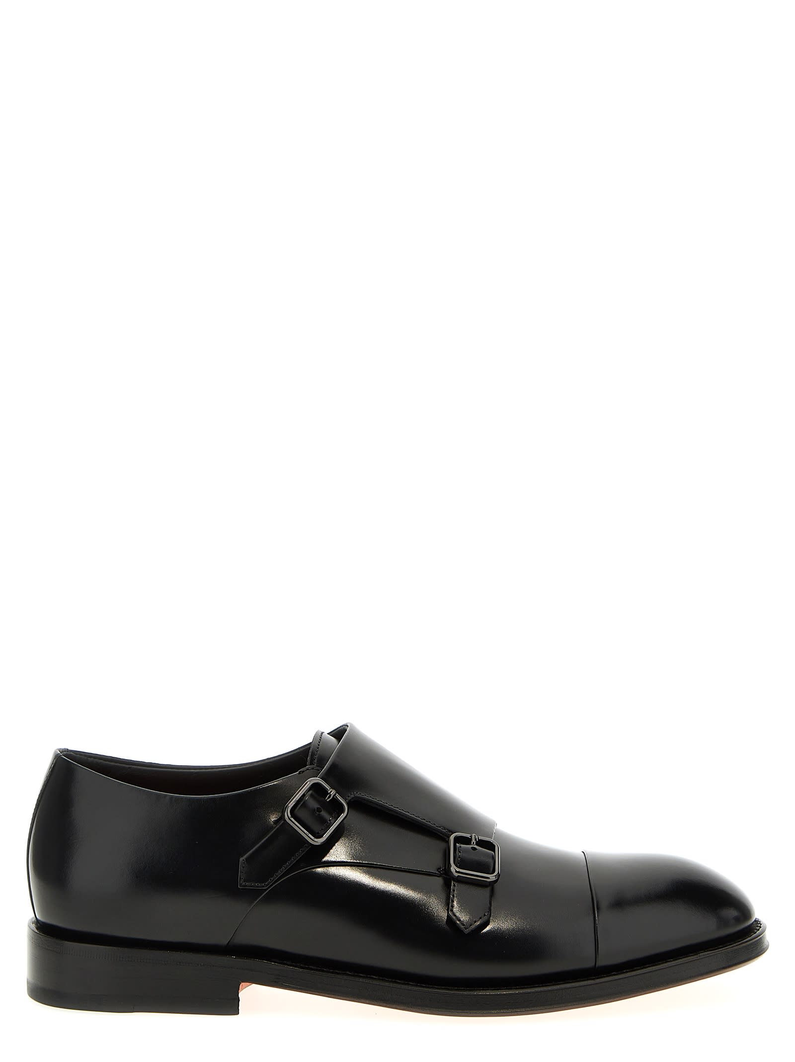 Shop Santoni Belt Derby In Black