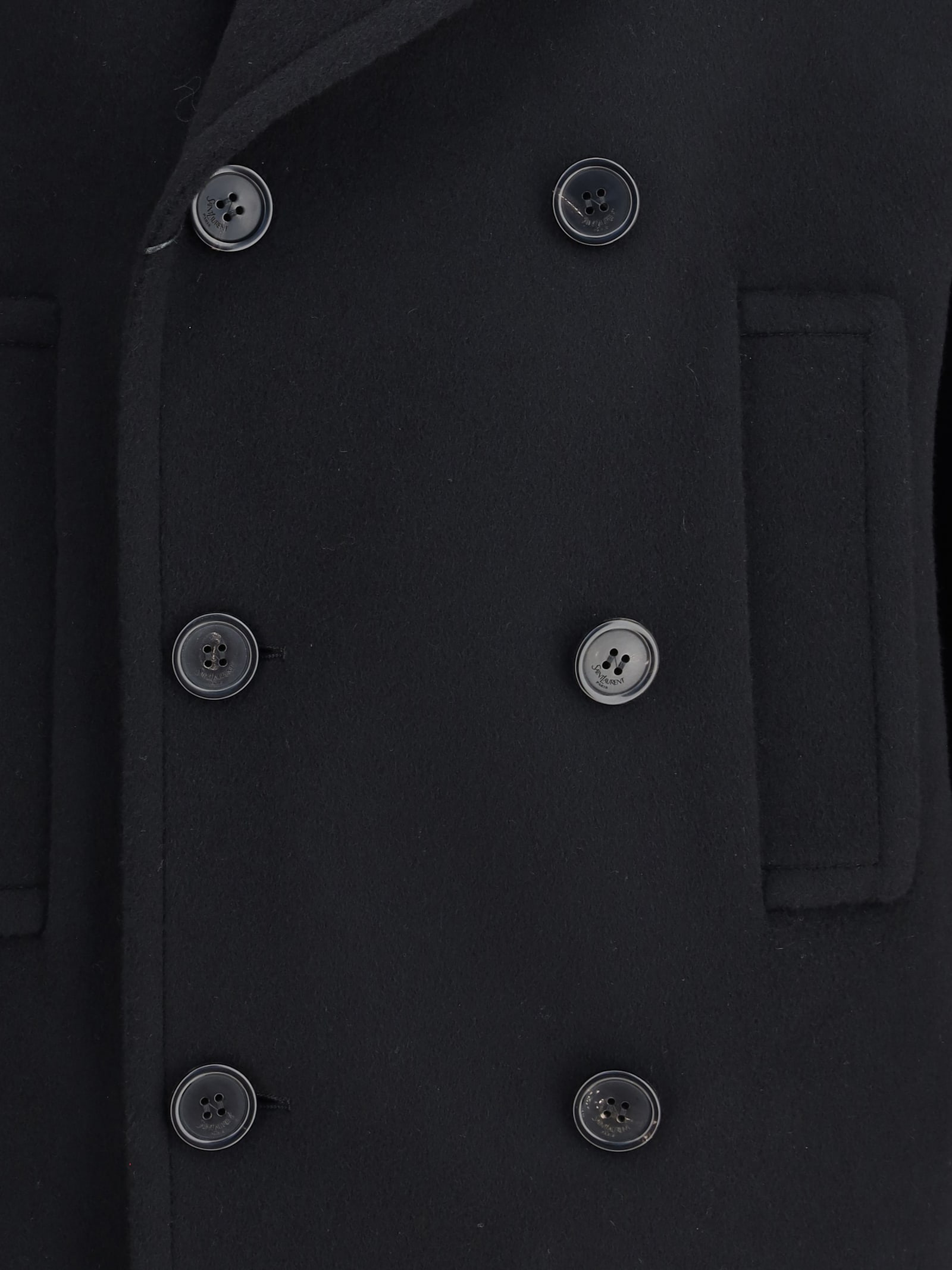 Saint Laurent Short Double-breasted Coat In Black
