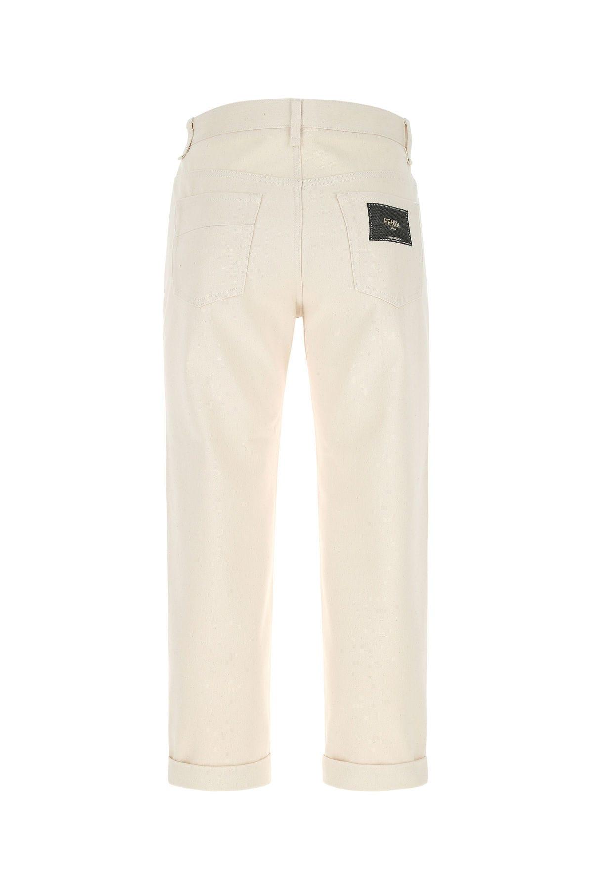 Shop Fendi Ivory Denim Jeans In White
