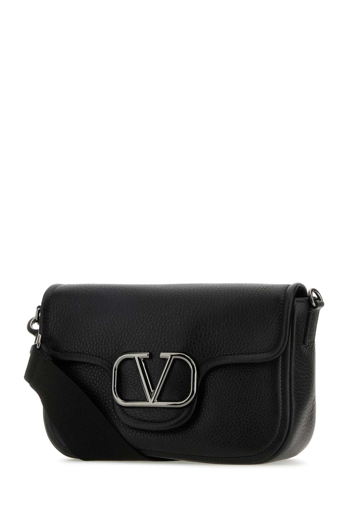 Shop Valentino Black Leather Vlogo Crossbody Bag In Neronero