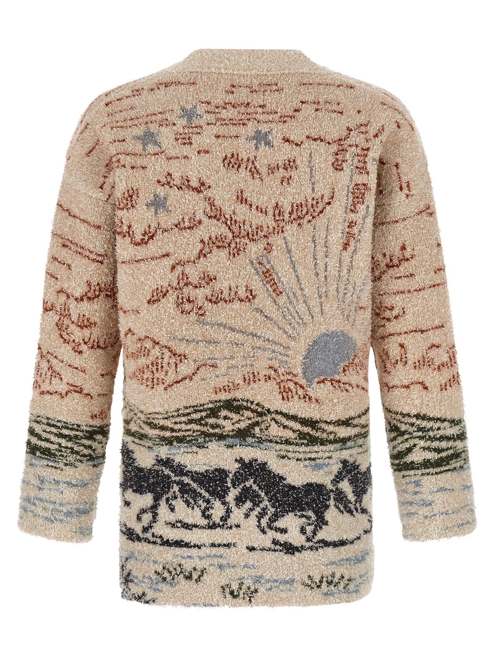 Alanui Graphic Pattern Long Sleeve Wool Cardigan In Multi