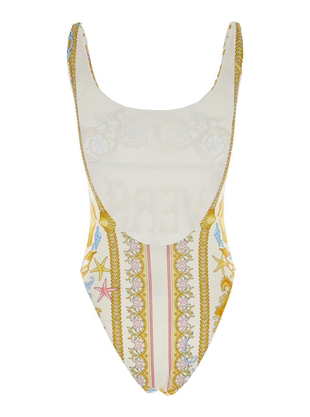 Versace Multicolor One-piece Swimsuit With Underwater Barocco Print And Open Rear In Neutral