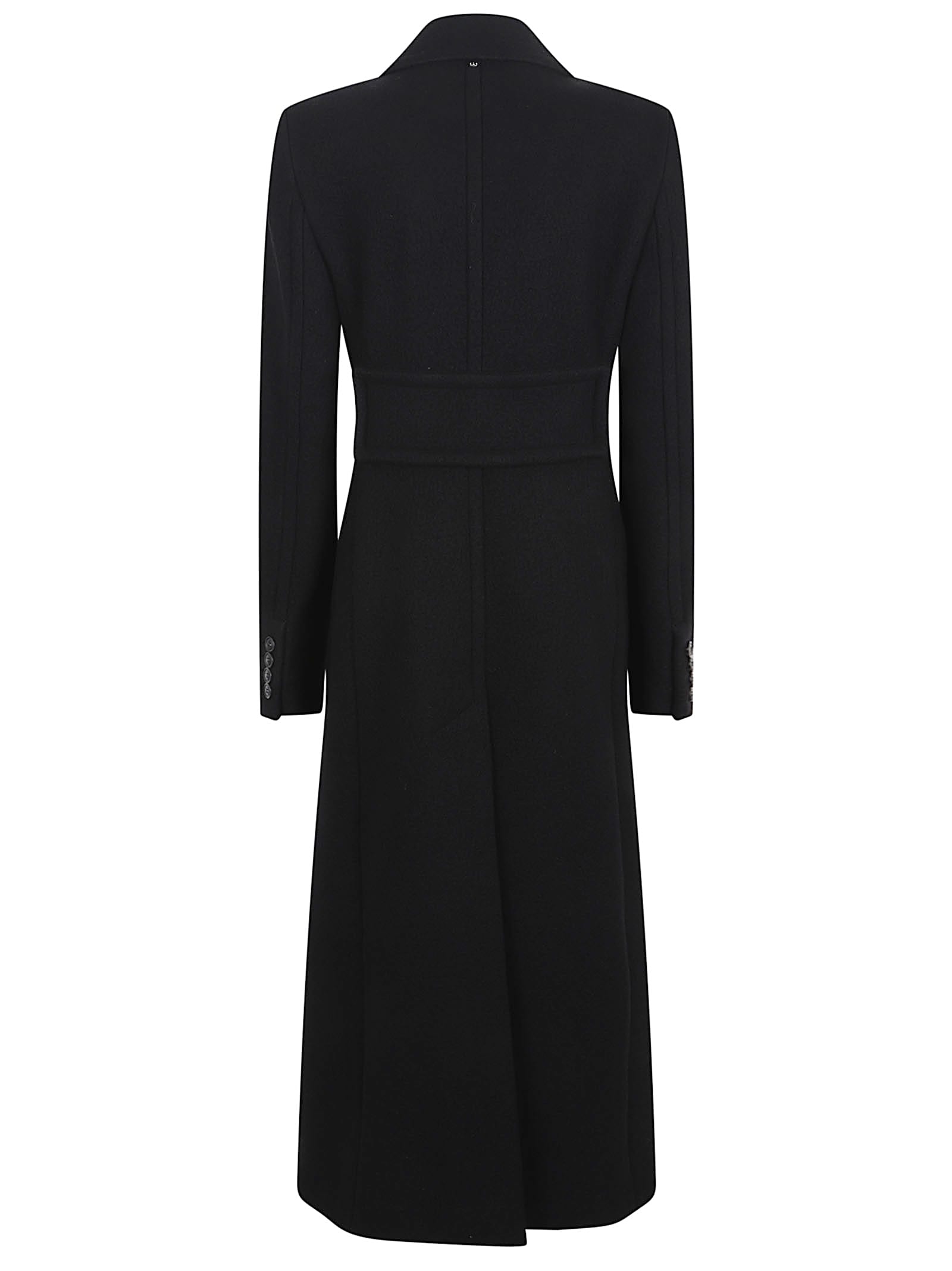 Sportmax Long Double-breasted Black Coat With Structured Shoulders And Belt Detail In Black