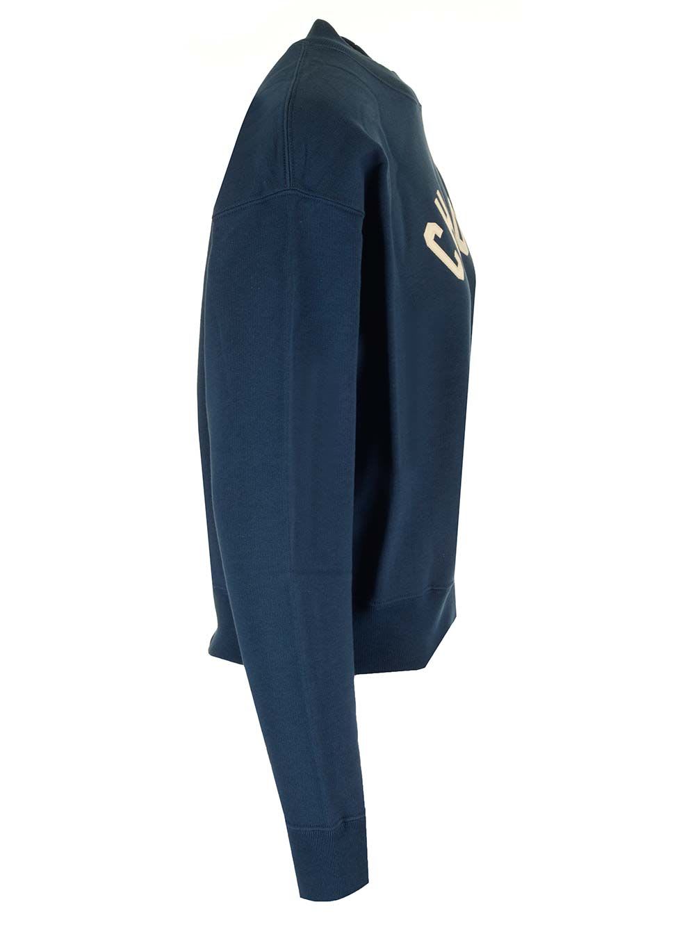 Chloé Mockneck Cotton Sweatshirt With Logo In Blue
