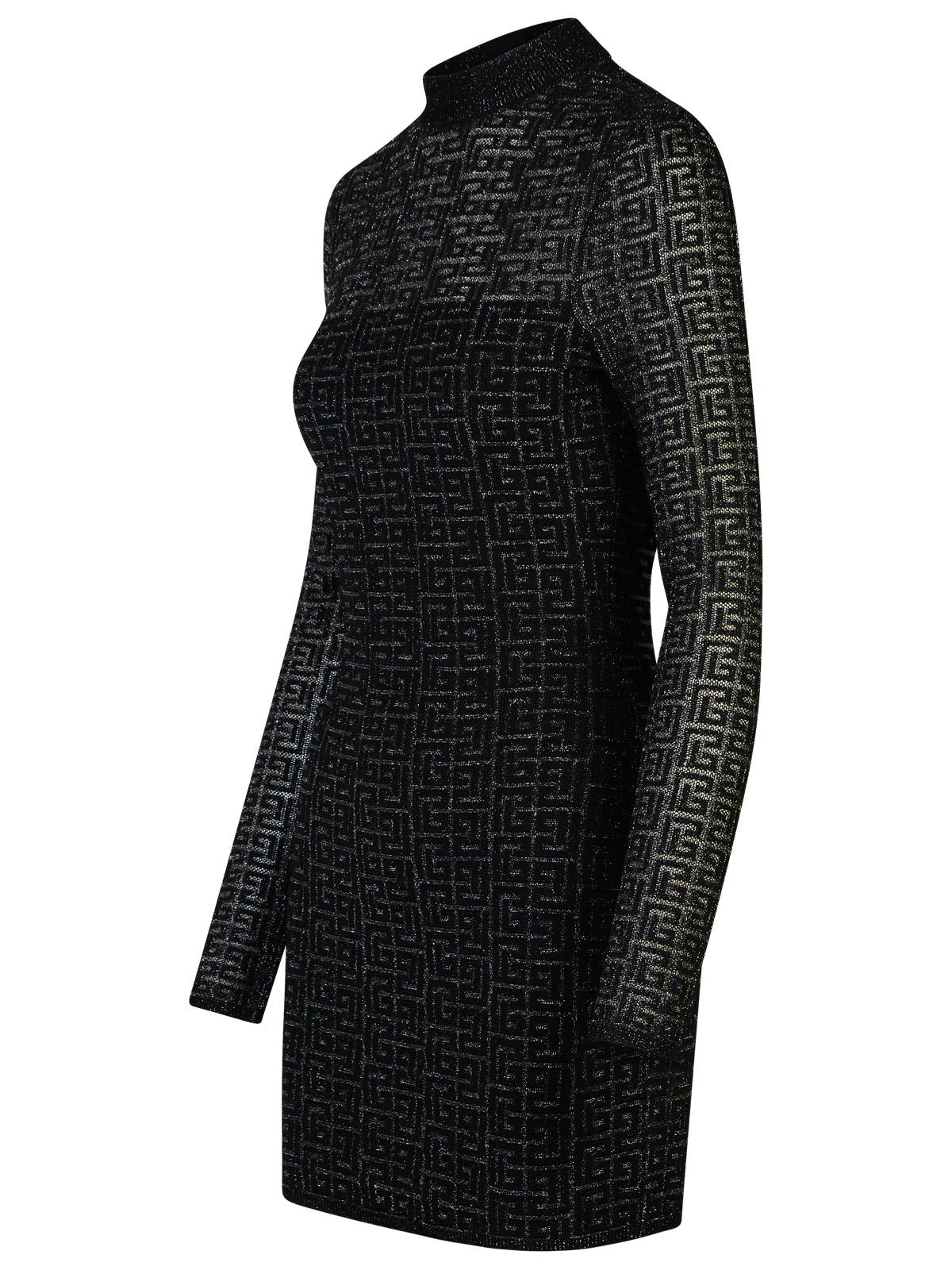 Shop Balmain Black Viscose Dress In Eac Noir/argent