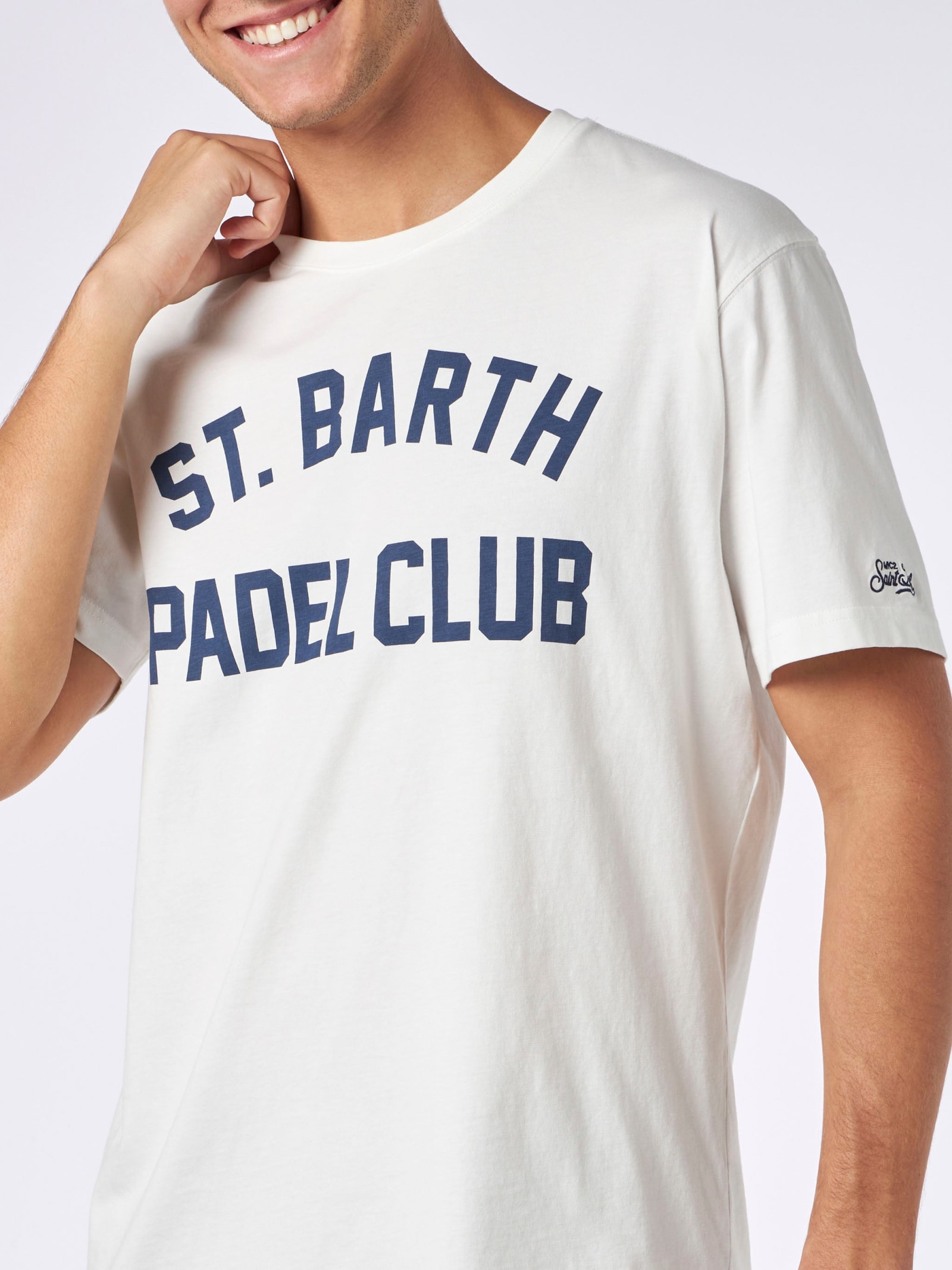 Mc2 Saint Barth Man Heavy Cotton T-shirt With St. Barth Padel Club In White
