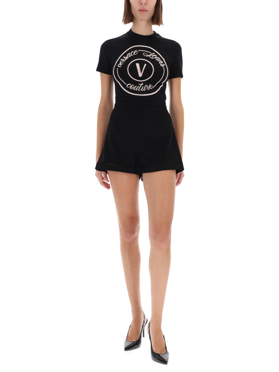 Versace Jeans Couture Fitted Short Sleeve Crew Neck Top In Black