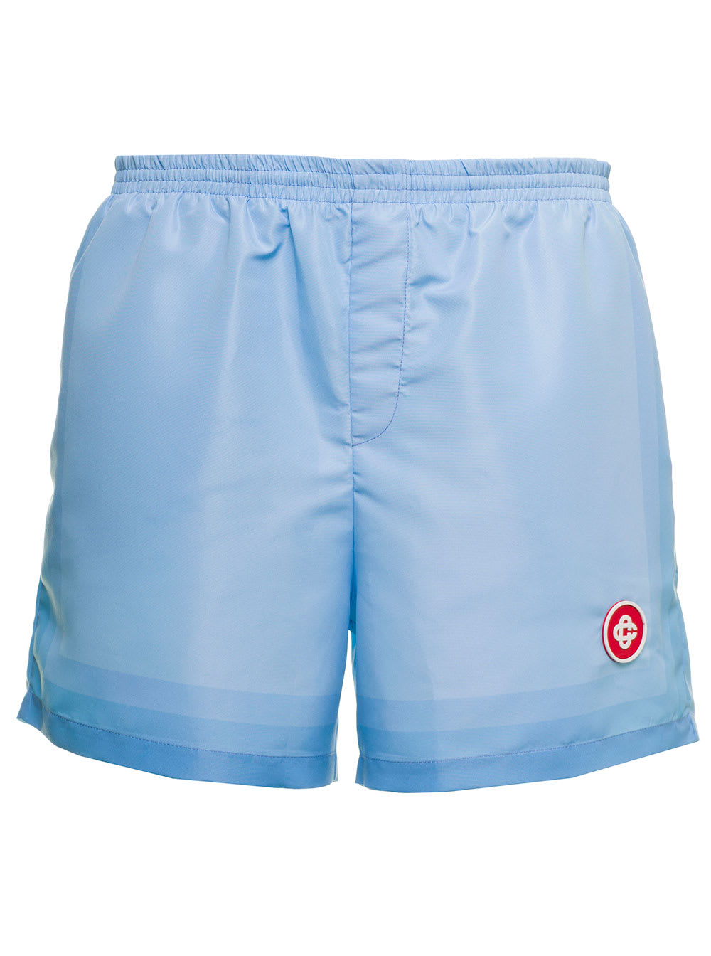 Casablanca Mans Light Blue Nylon Swim Shorts With Logo Patch