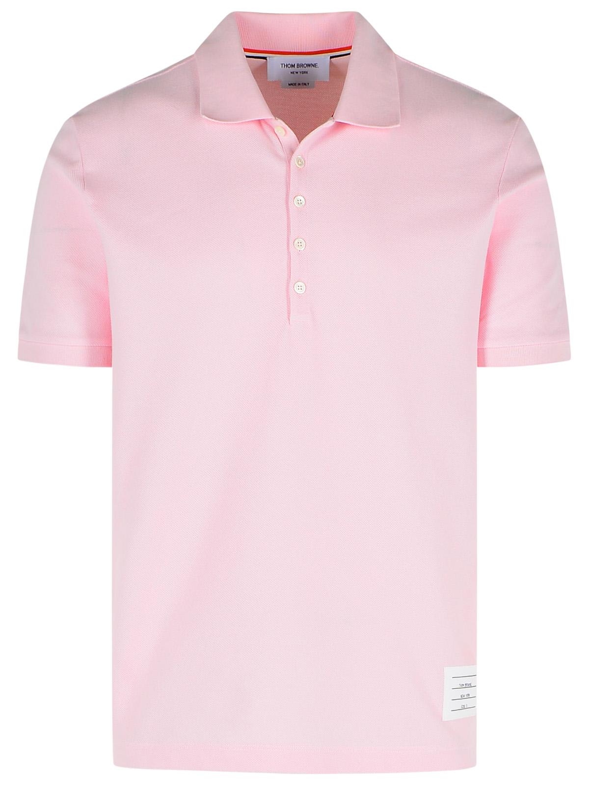 Thom Browne Polo Shirt Whit Iconic Bands In Lt Pink