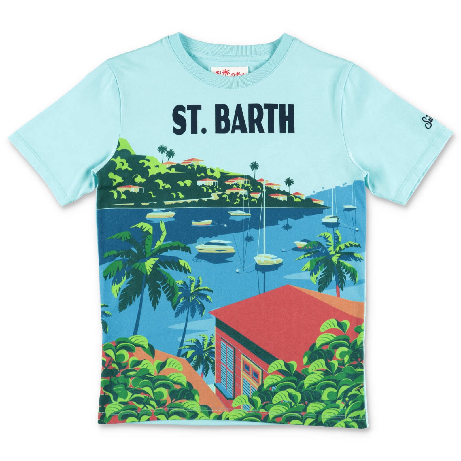 Mc2 Saint Barth T-shirt Stampa Azzurra In Jersey Di Cotone
