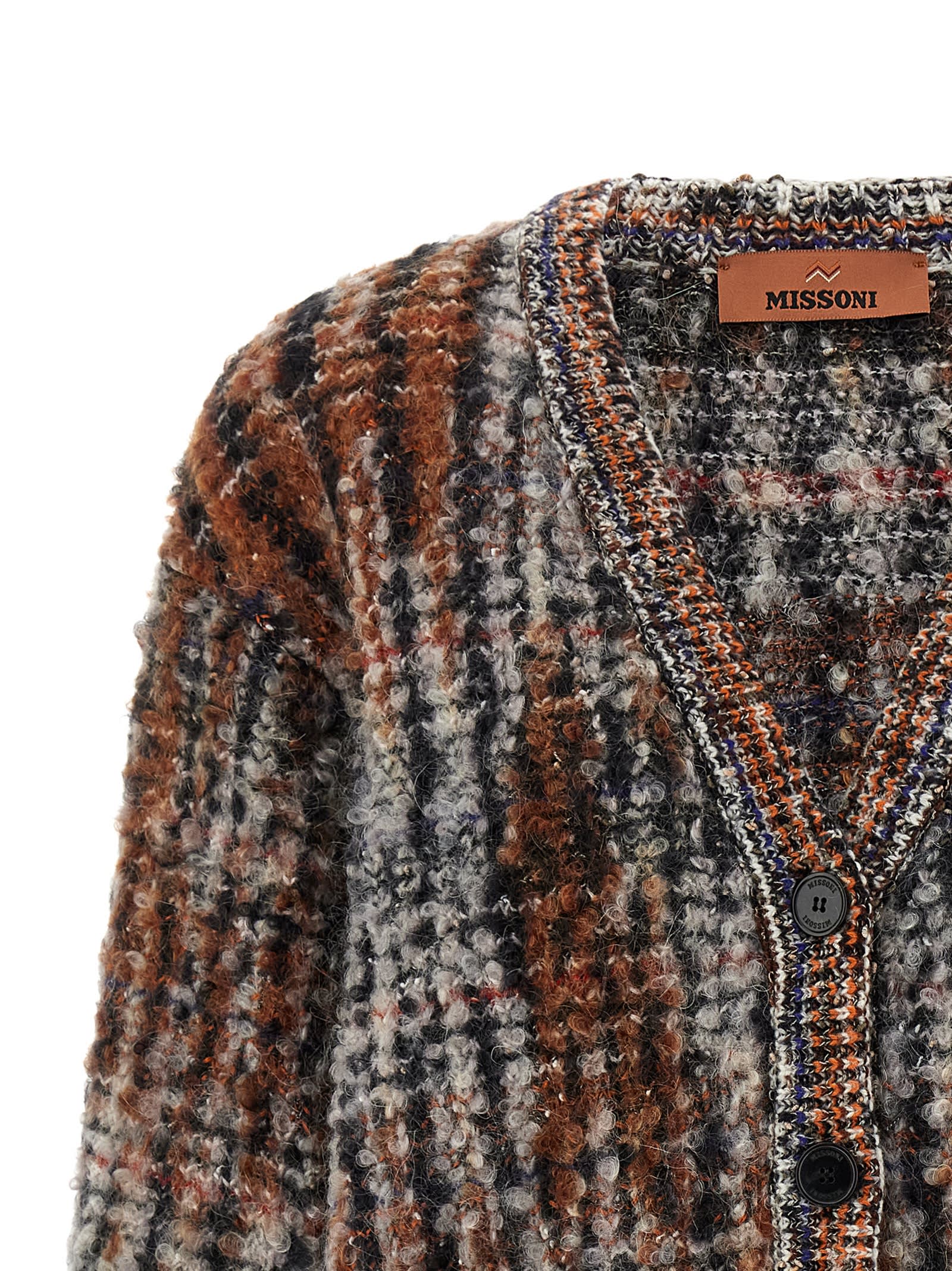 Missoni Bouclé Wool Cardigan In Brown