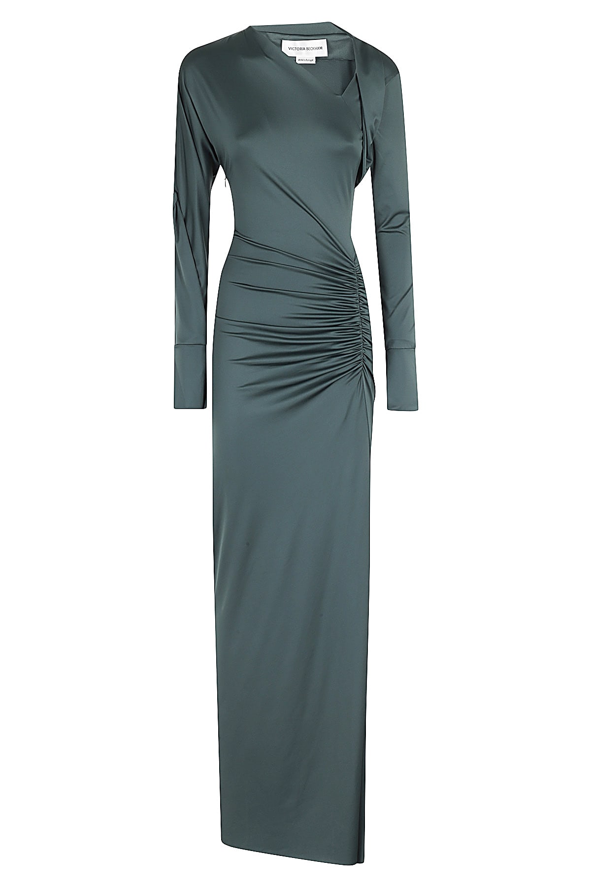 Shop Victoria Beckham Long Sleeve Slash Neck Jersey Gown In Seaweed