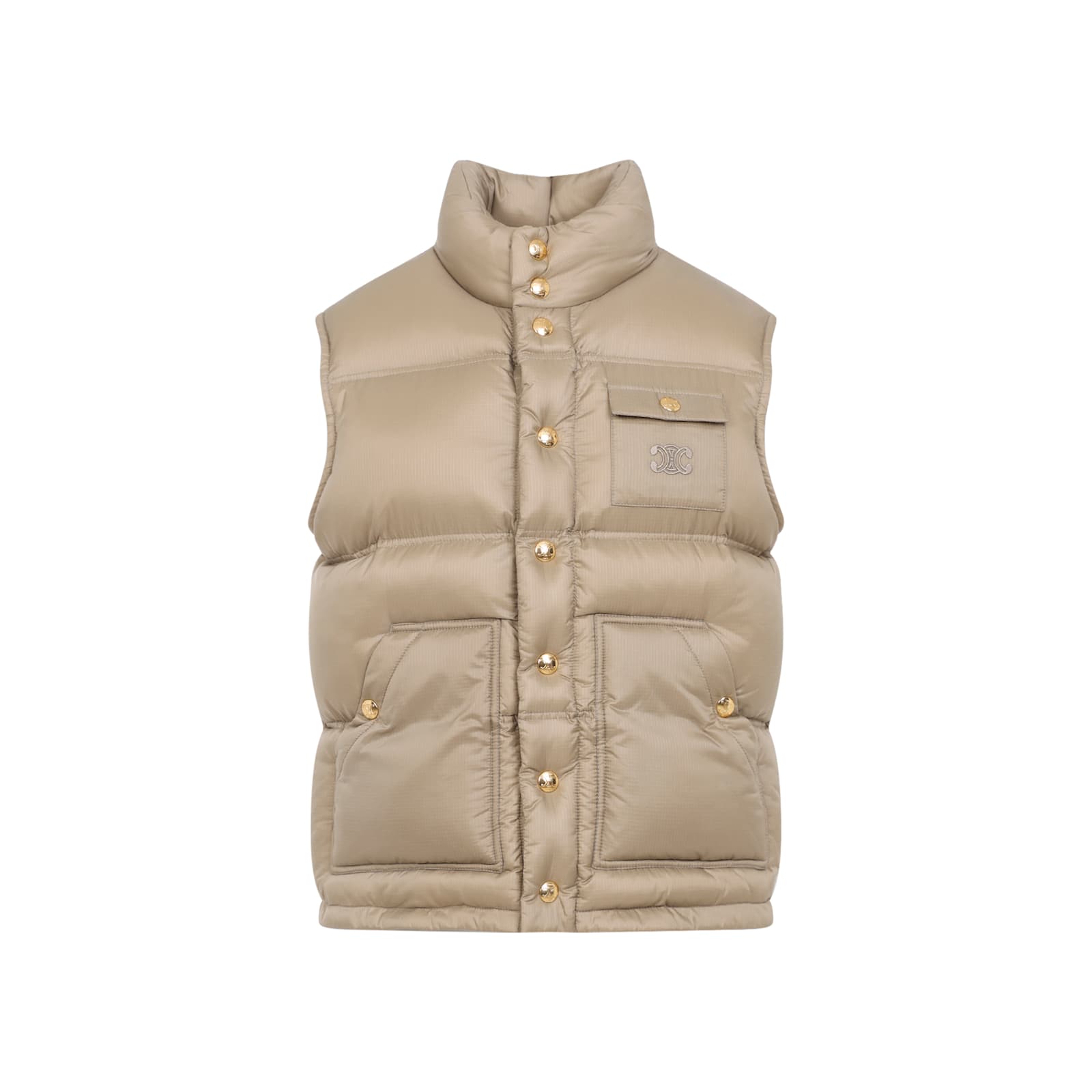 Celine Quilted Jacket With High Collar And Pocket In Neutral