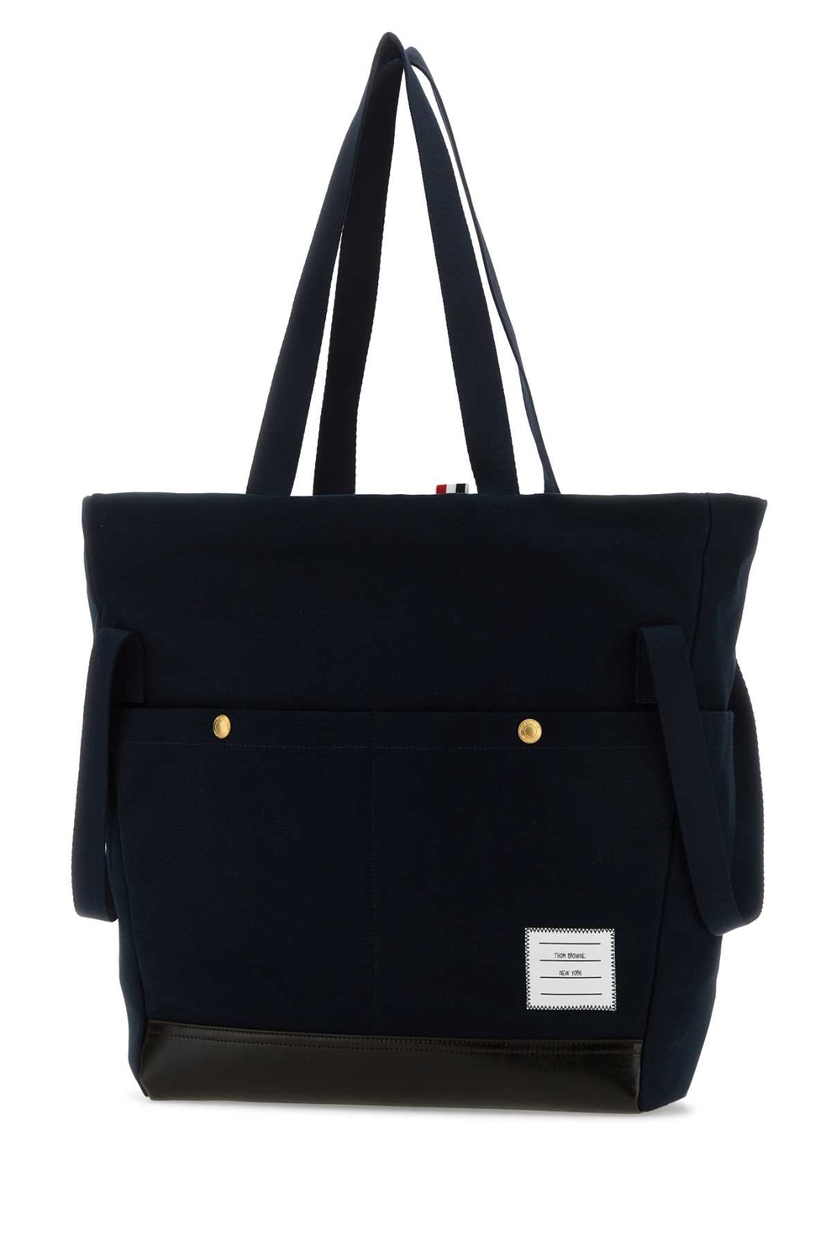 Thom Browne Midnight Blue Canvas Shopping Bag In Navy
