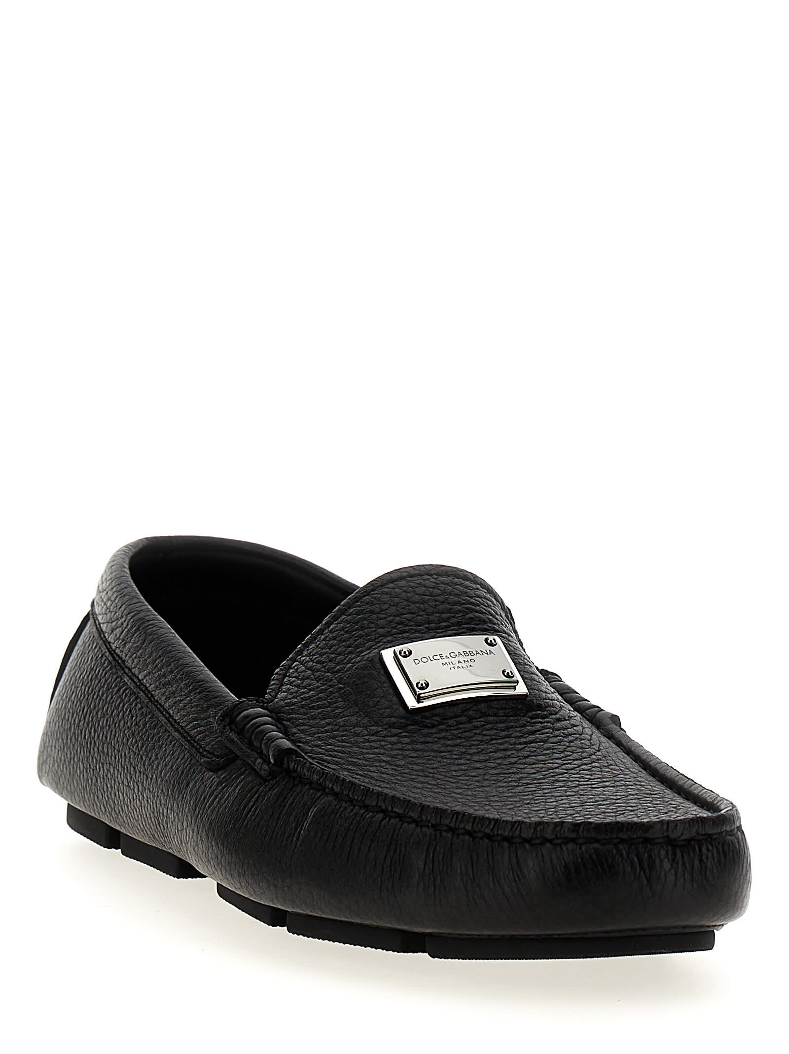 Shop Dolce & Gabbana Logo Leather Loafers In Nero