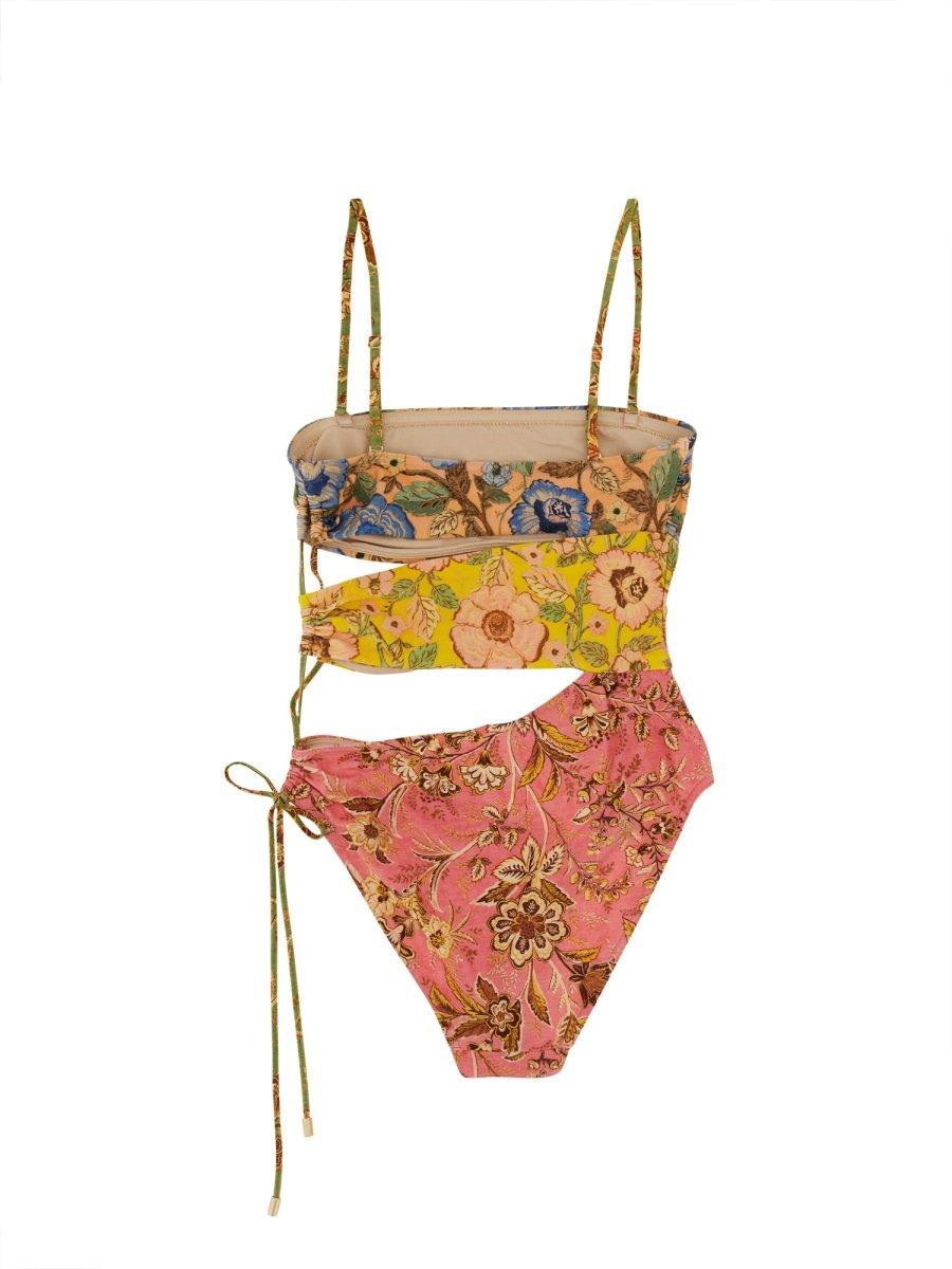 Shop Zimmermann Floral Printed Cut-out One-piece Swimsuit In Multicolor