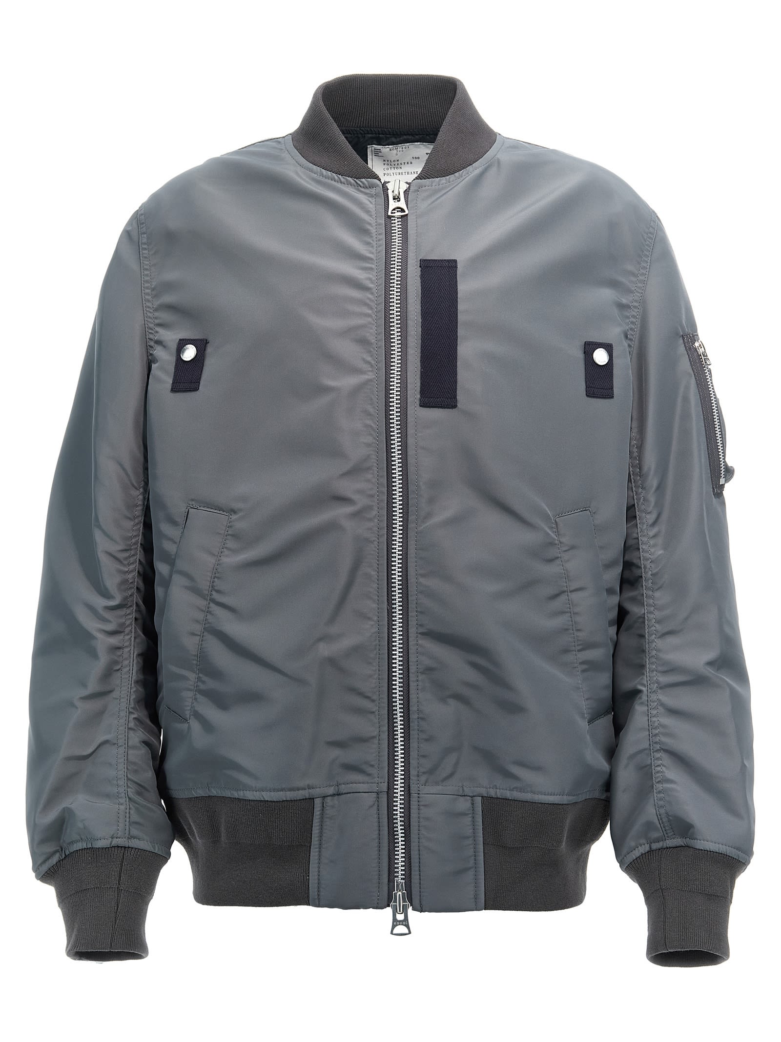 Shop Sacai Nylon Bomber Jacket In Gray