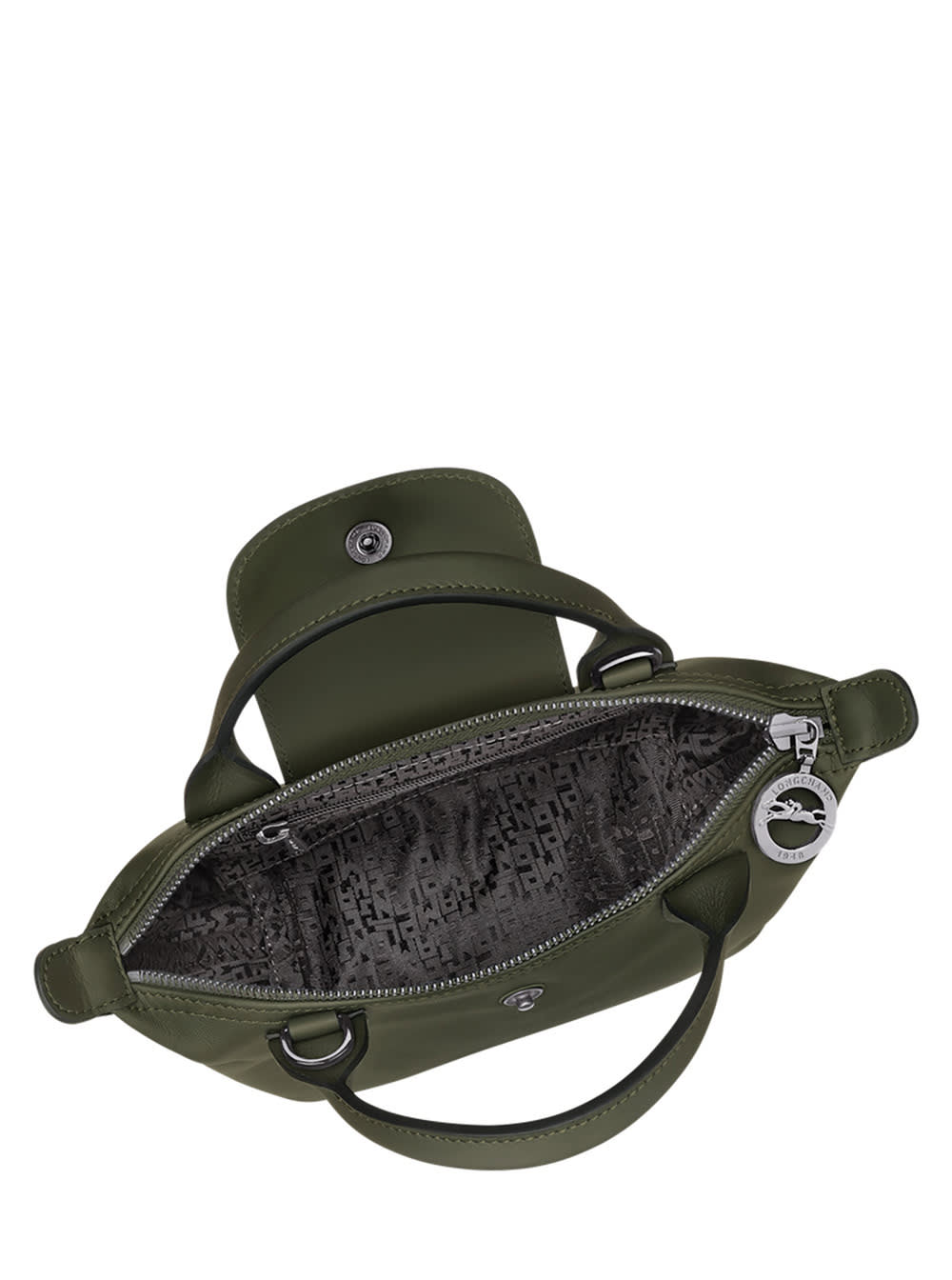 Longchamp Le Pilage Xtra Green Handbag With Adjustable And Removable Shoulder Strap And Embossed Logo On The F In Green