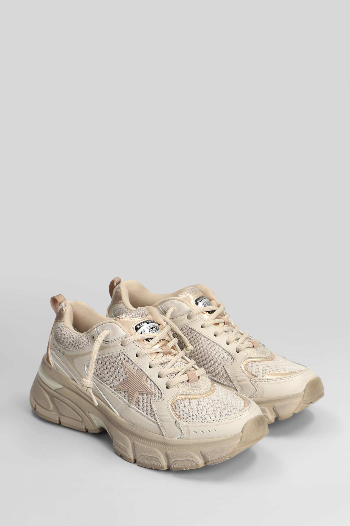 Golden Goose Light Star Sneakers In Taupe Leather And Fabric In Brown