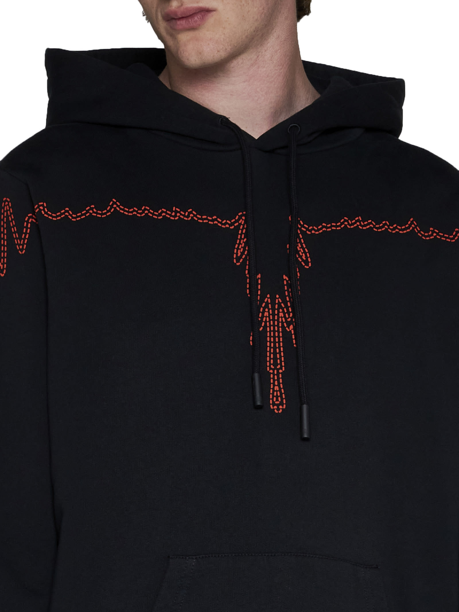 Marcelo Burlon County Of Milan Stitch Wings Cotton Hoodie In Black