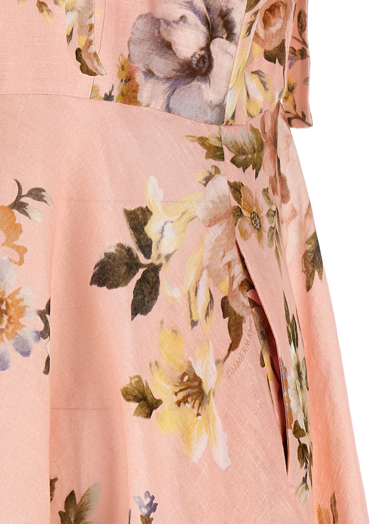 Zimmermann Acacia Broderie Anglaise Linen Midi Dress In Pink