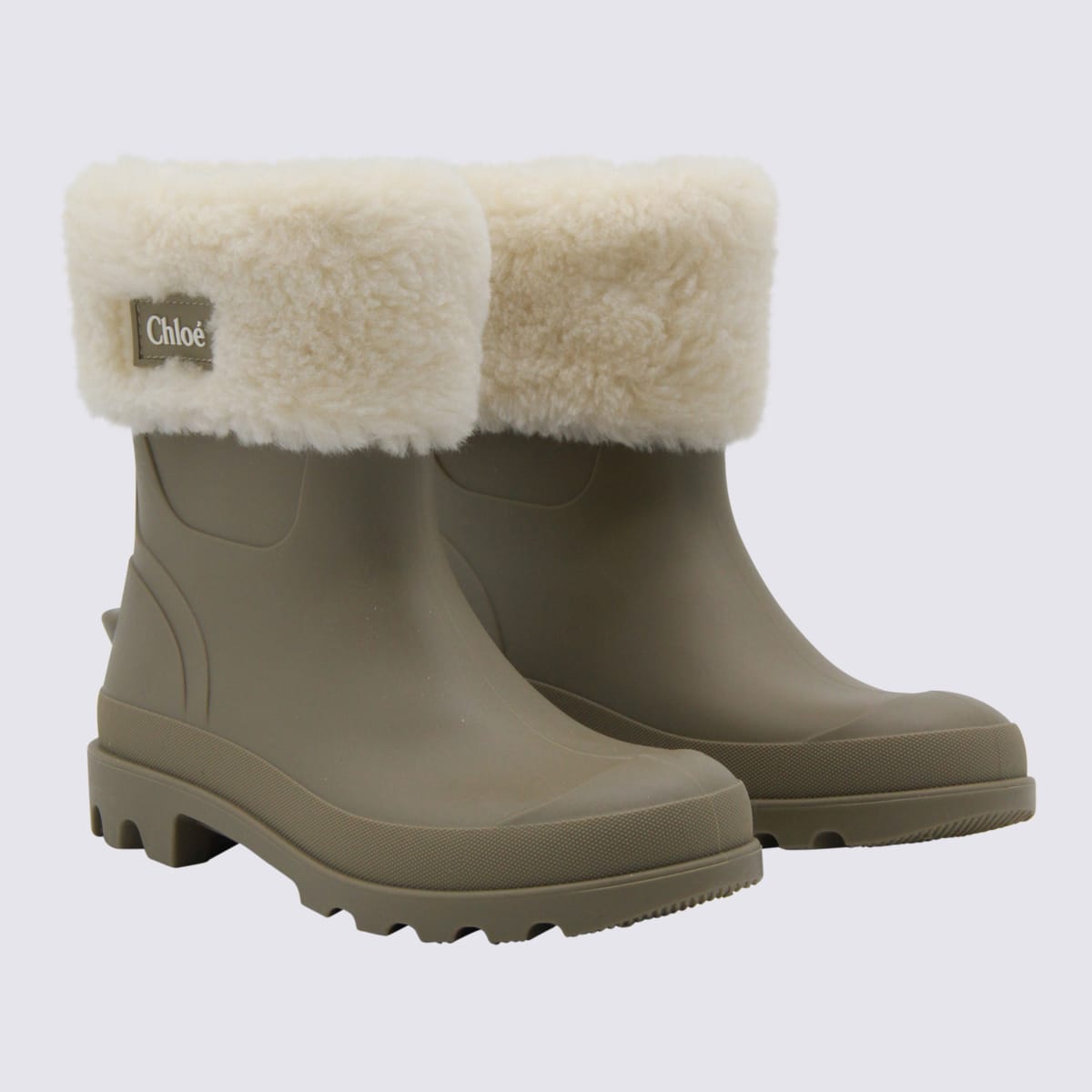 Chloé Rain Boots With Faux Shearling Cuff Kids In Green
