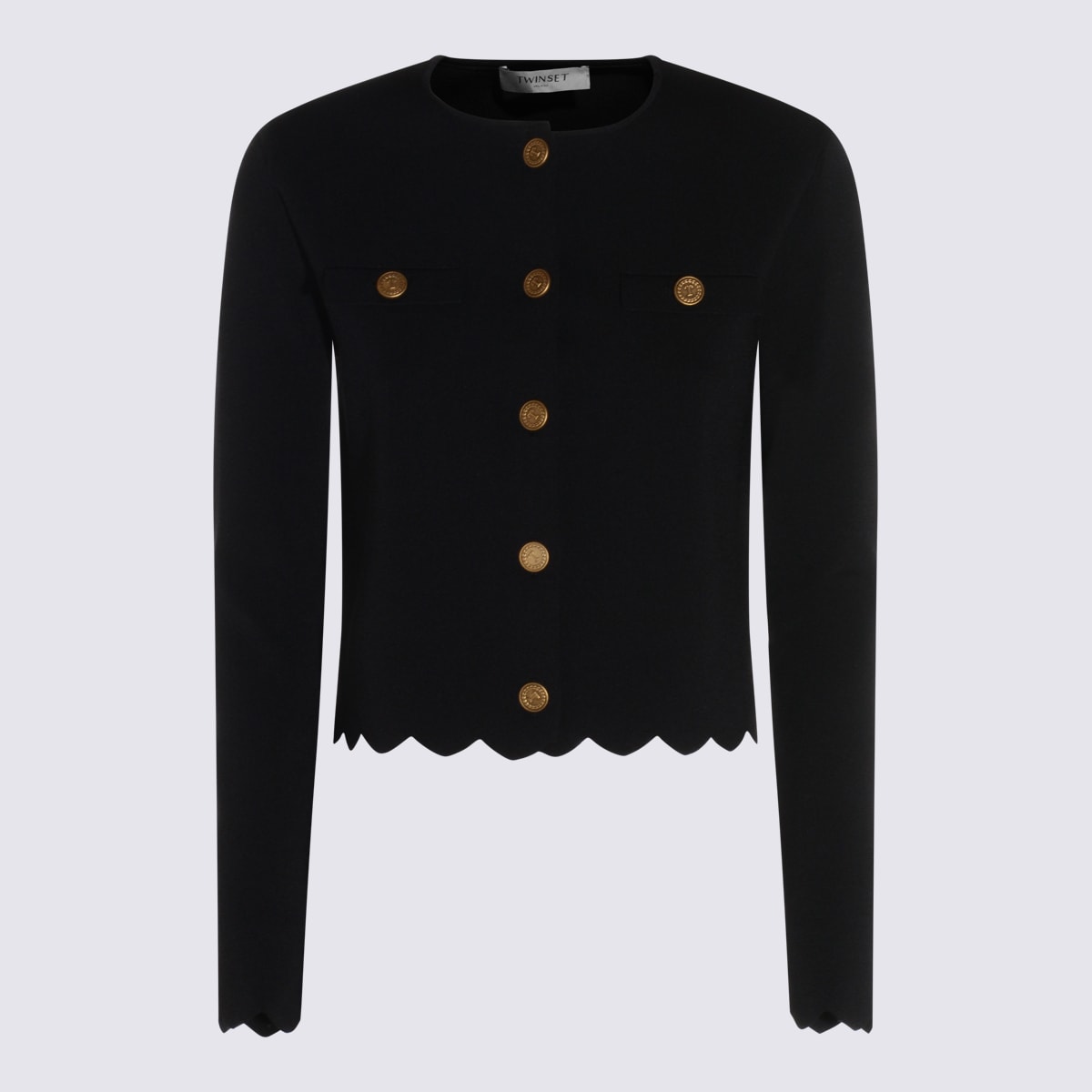 Twinset Buttoned-up Scalloped Jacket In Black