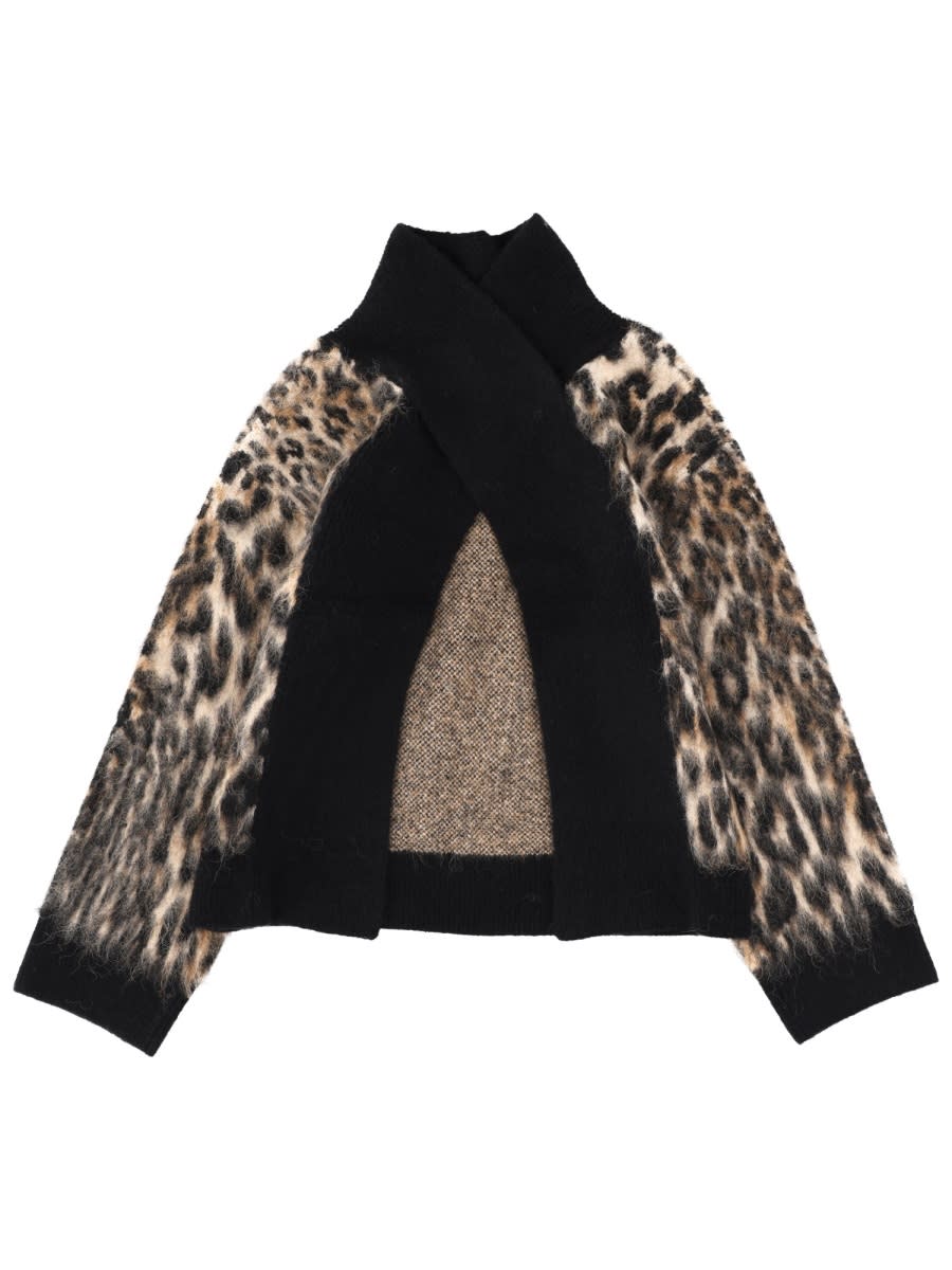 Ganni High Collar Sweater In Animal Print