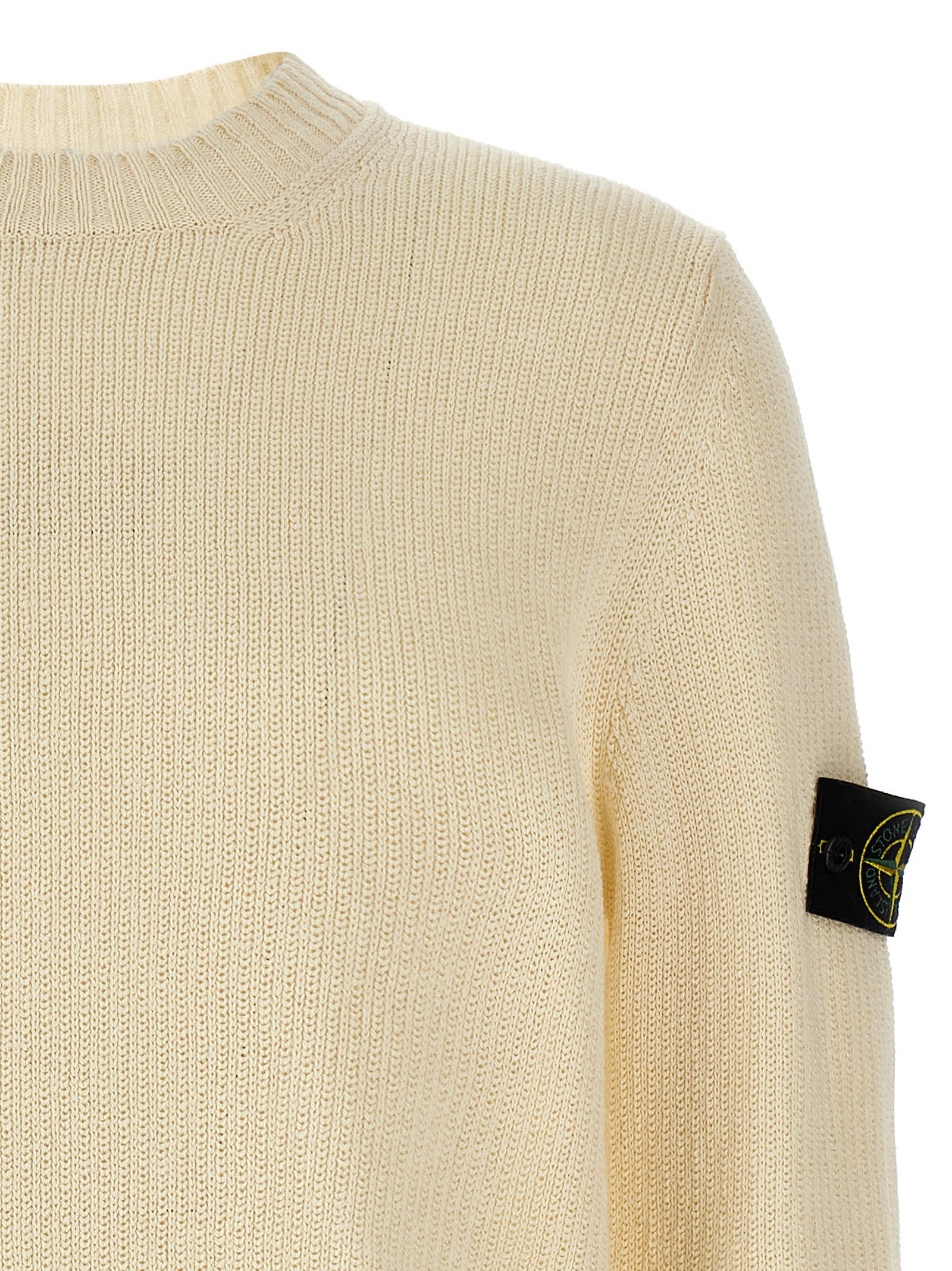 Stone Island Regular-fit Crewneck Sweatshirt With Ribbed Inserts In White