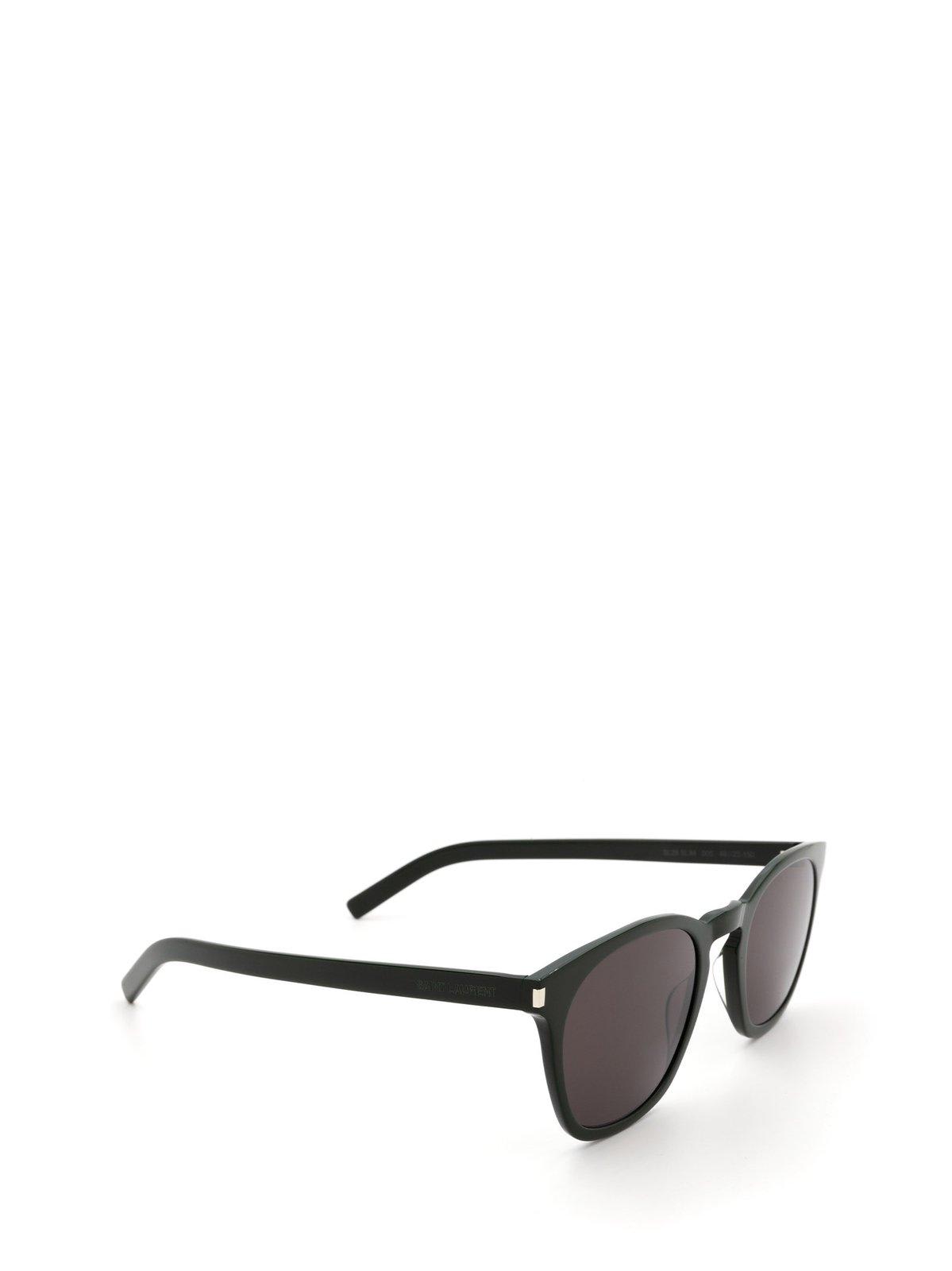 Shop Saint Laurent Sl28 Slim Sunglasses In 005 Green Green Black