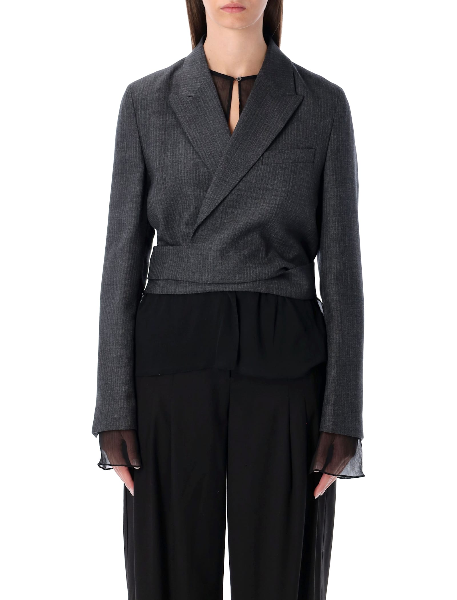 Our Legacy Smoke Grey Wrap Blazer In Micro Herringbone In Black
