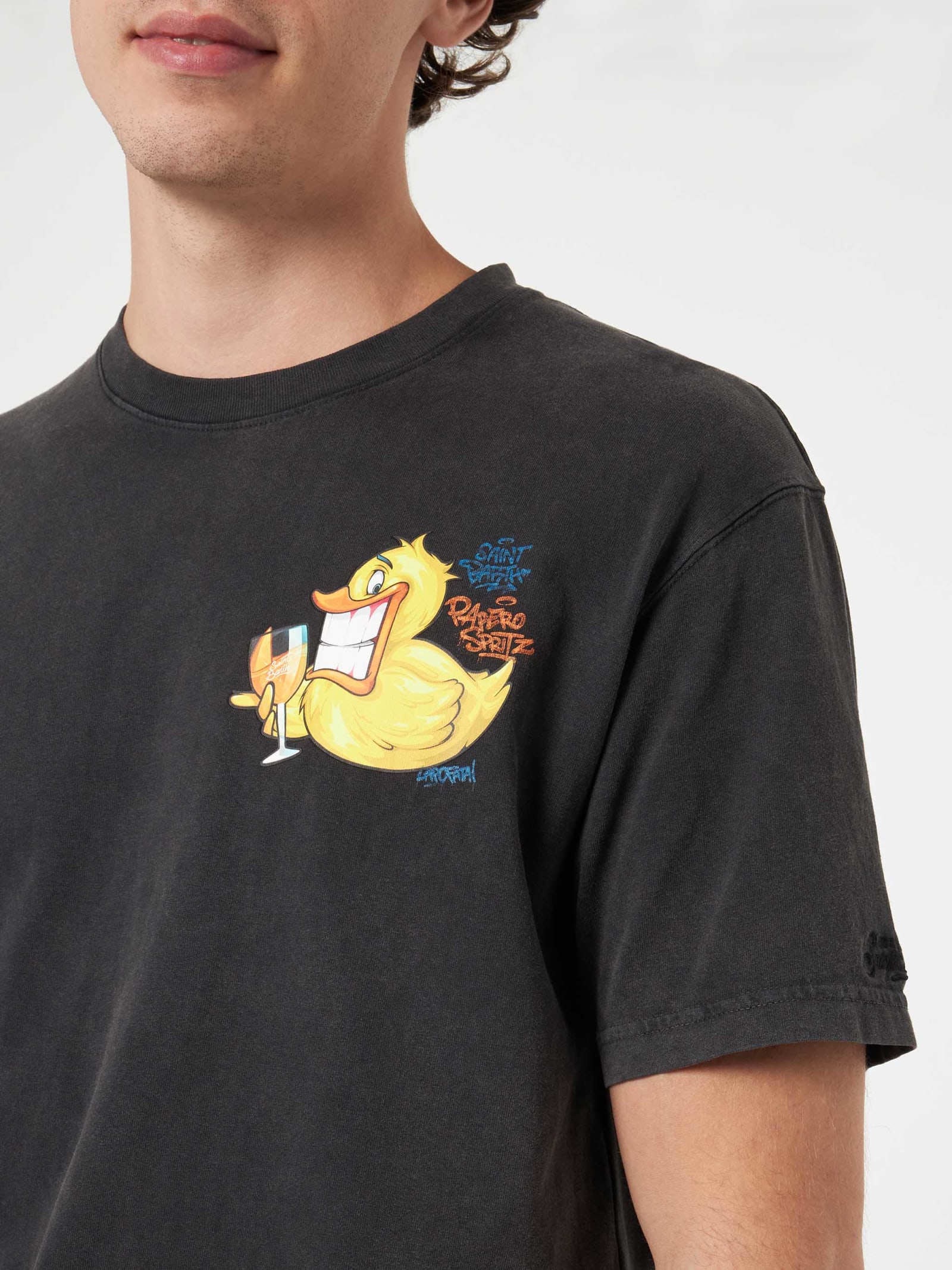 Mc2 Saint Barth Man Vintage Cotton T-shirt Jack With Ducky Cryptopuppets Print Cryptopuppets Special Edition In Black