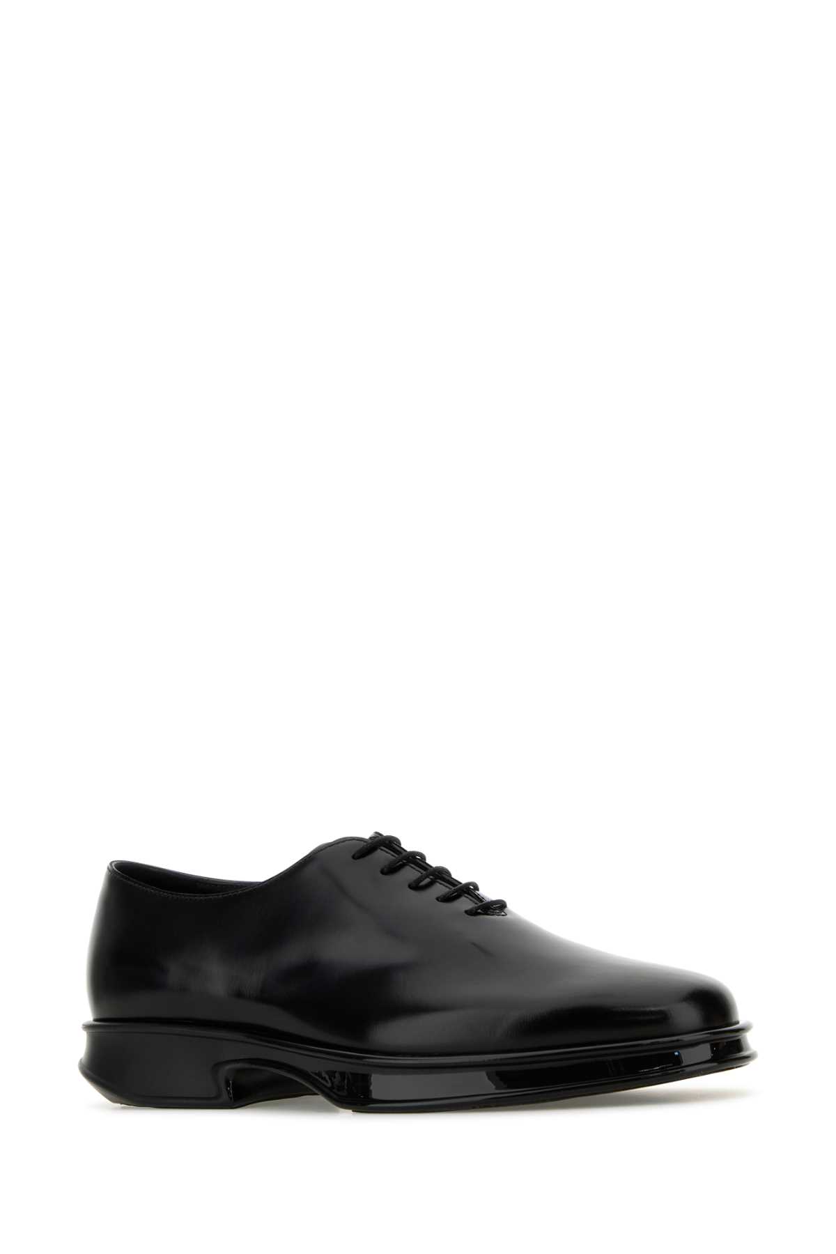 Shop Prada Black Leather Lace-up Shoes In Nero