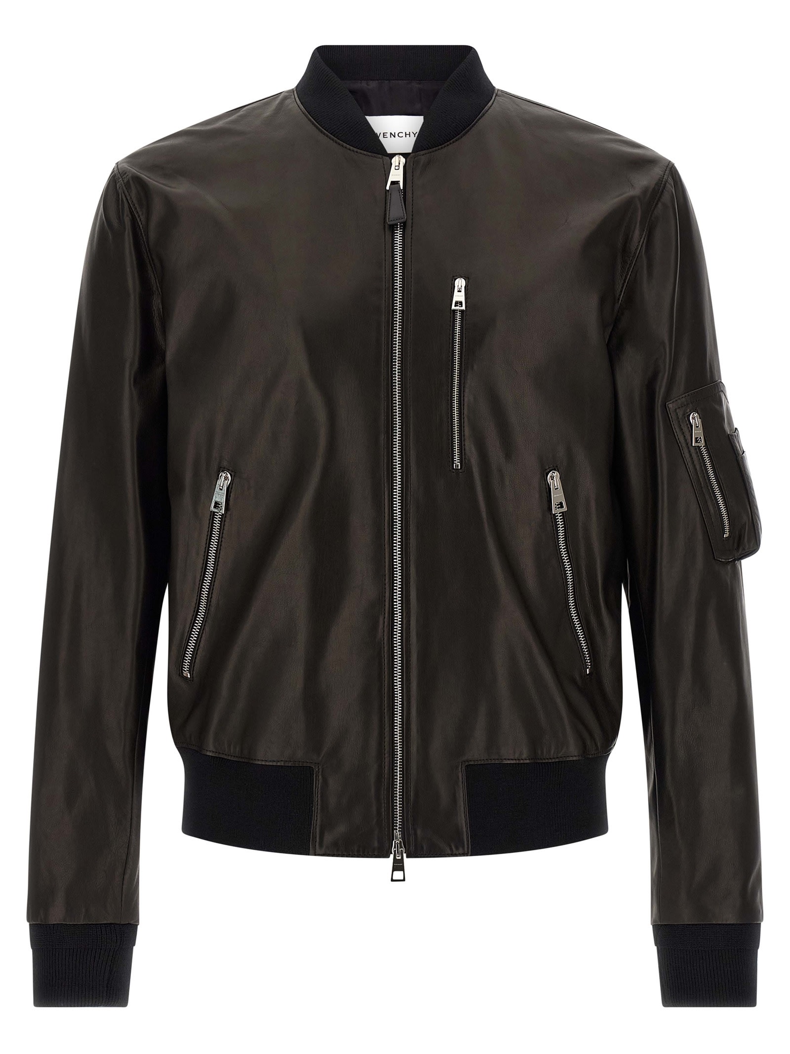 Givenchy Leather Bomber Jacket Puffer Jackets Black In Brown