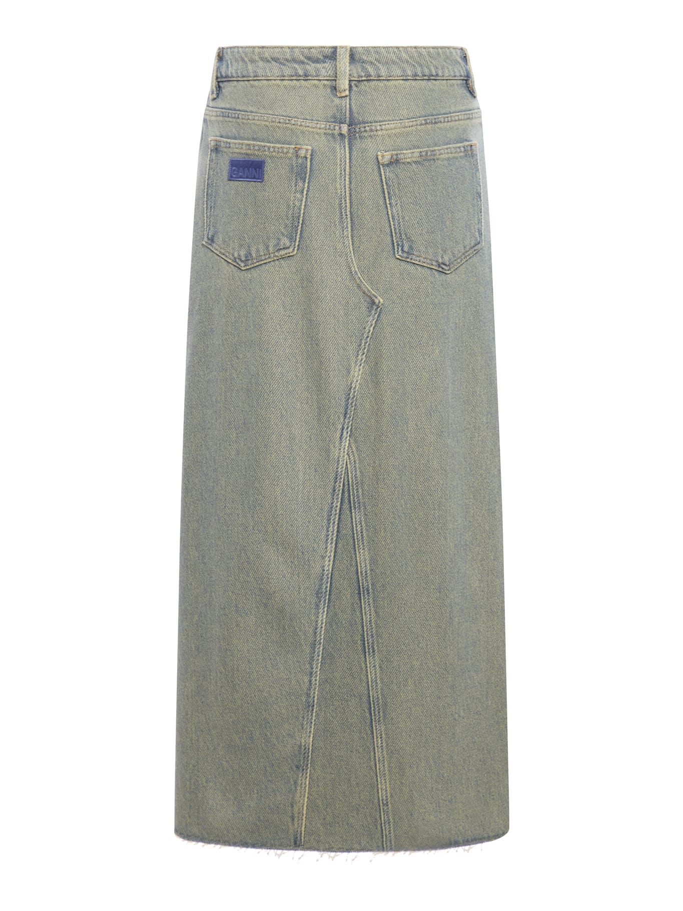 Shop Ganni Denim Skirt In Shitake