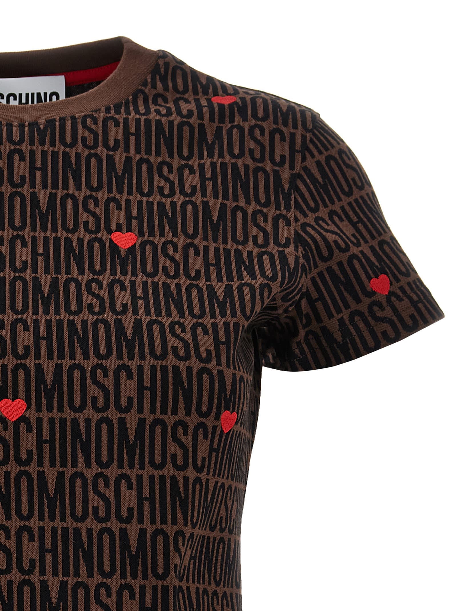 Shop Moschino Logo T-shirt In Brown