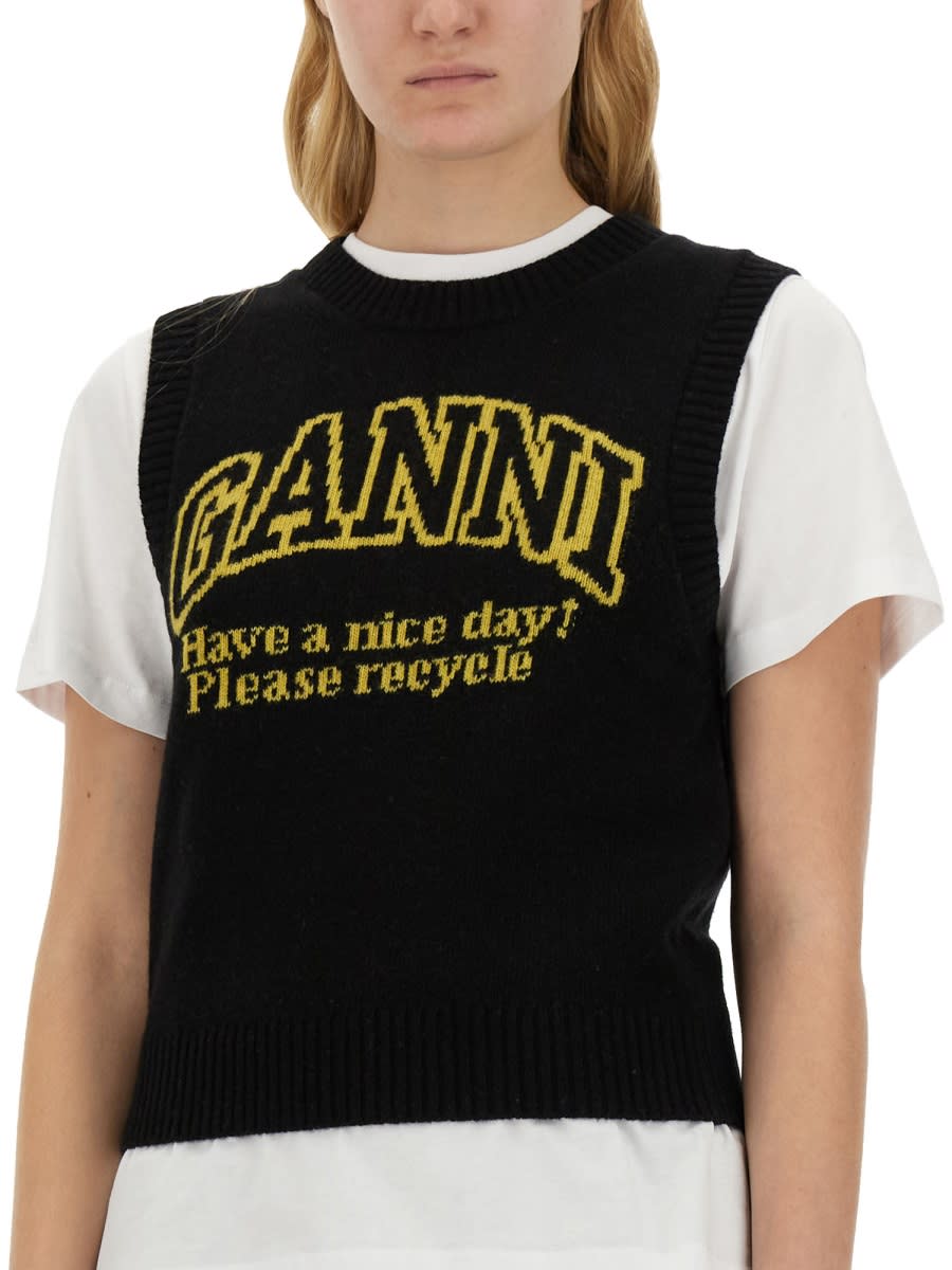 Shop Ganni Vests With Logo In Black